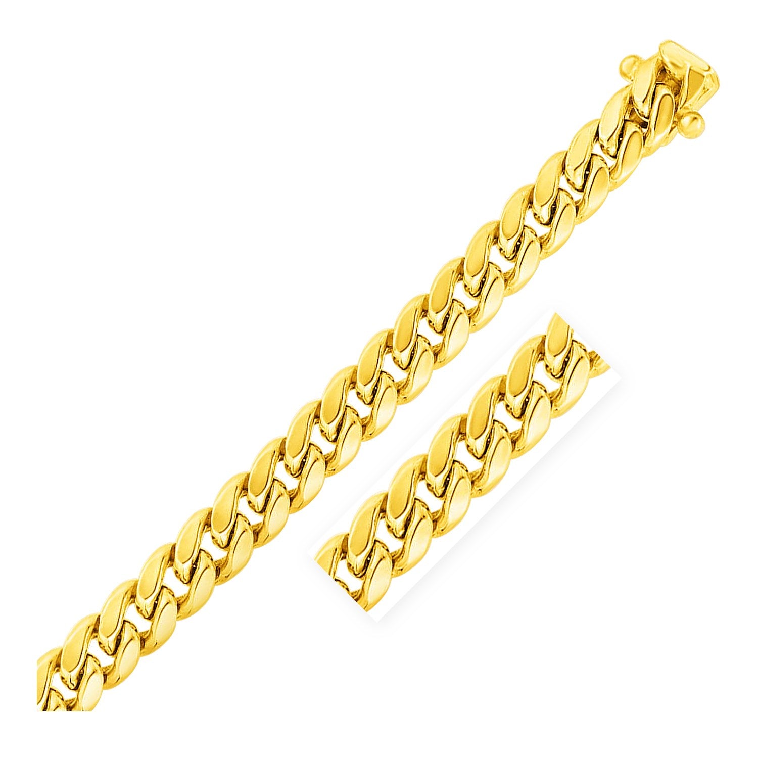 14k yellow gold semi-solid Miami Cuban bracelet with a box clasp.
