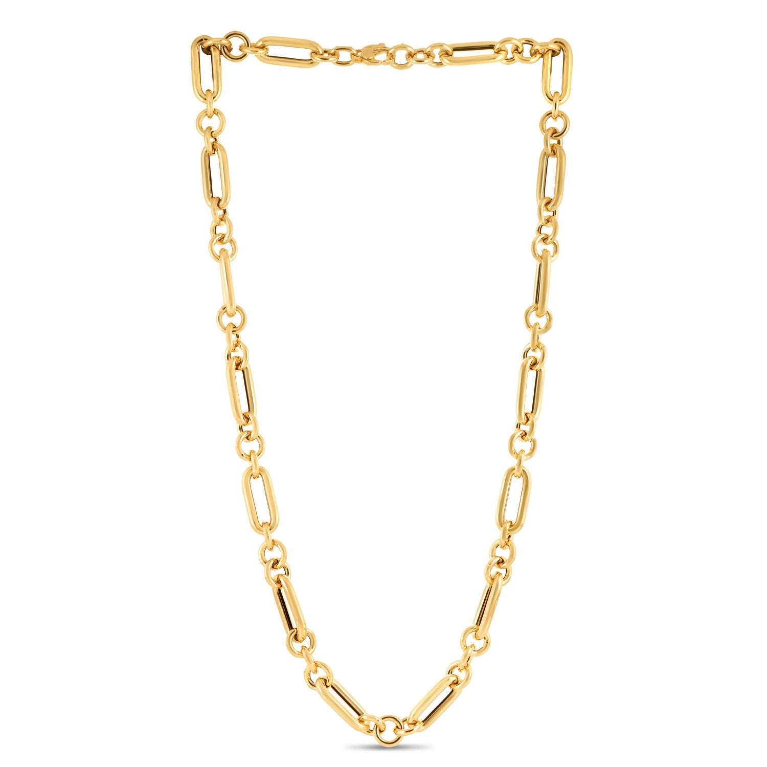 14k yellow gold Italian alternating paperclip and round links chain necklace.