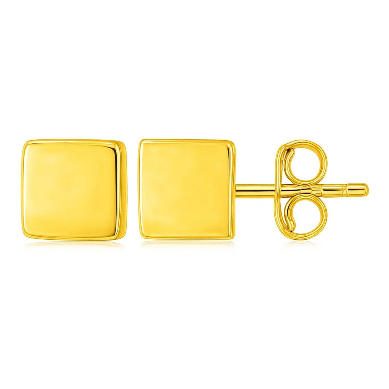 14k yellow gold polished cube post earrings with pushback clasps.