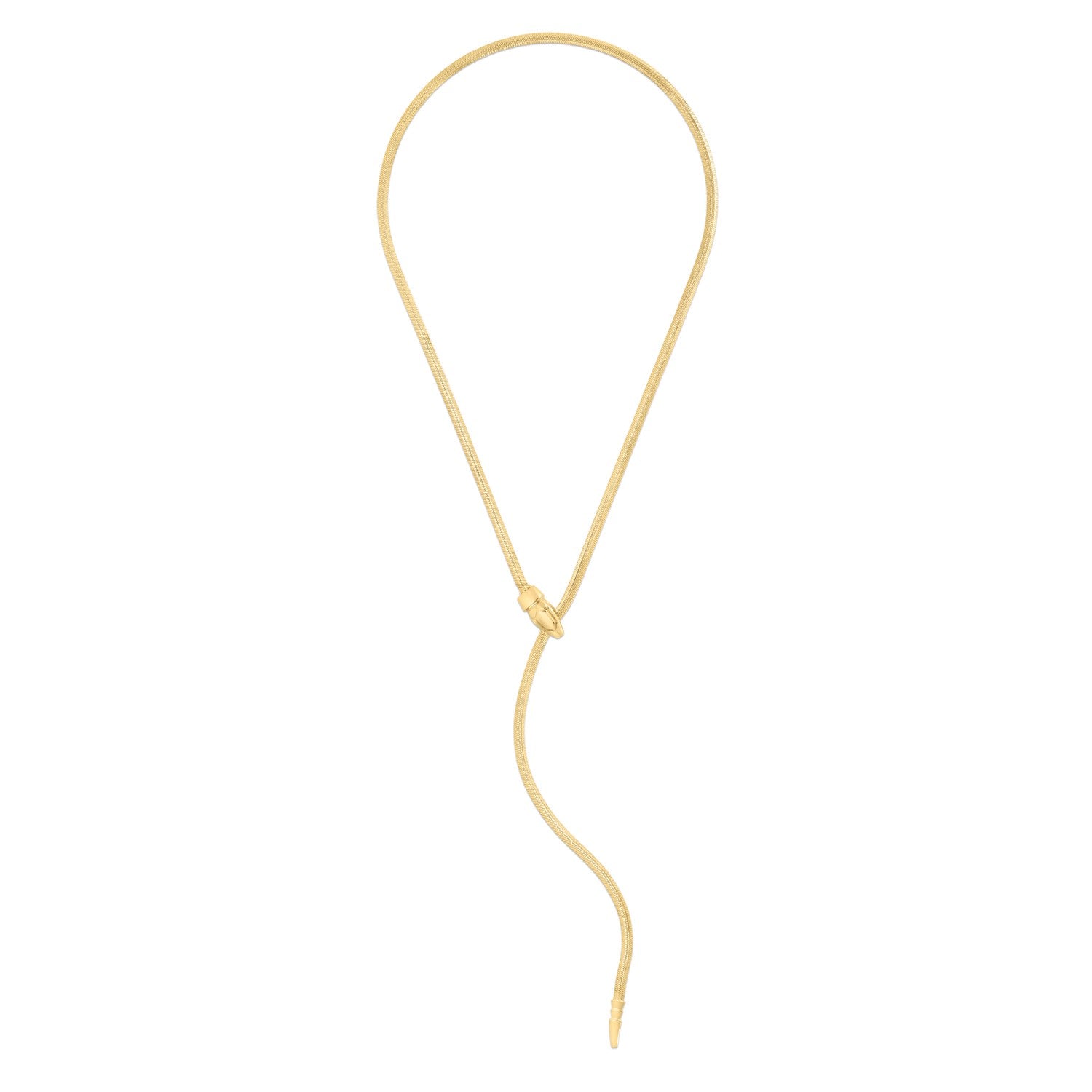 14k yellow gold serpent necklace with a tension clasp.
