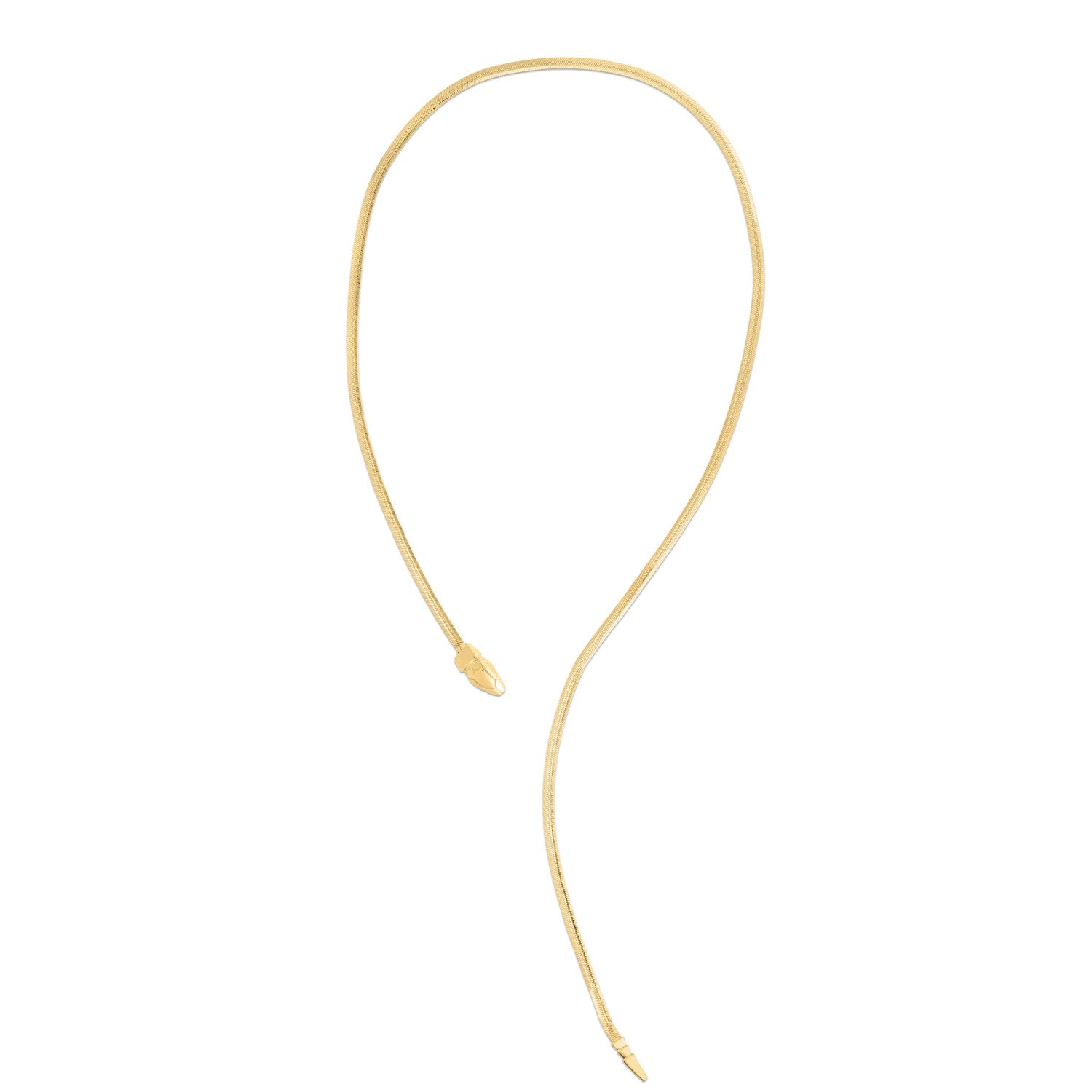 14k yellow gold serpent necklace with a high polish finish and tension clasp.