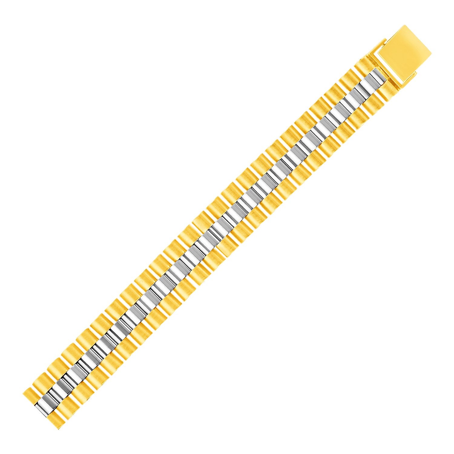 A two-tone gold panther link bracelet with a snap clasp.