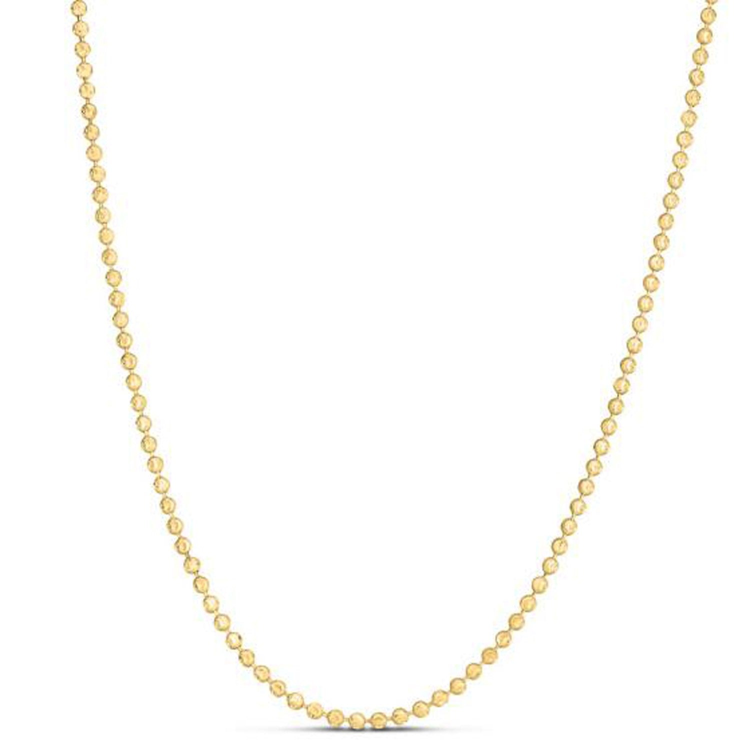 A 14k yellow gold moon cut bead chain, 2.50 mm wide.