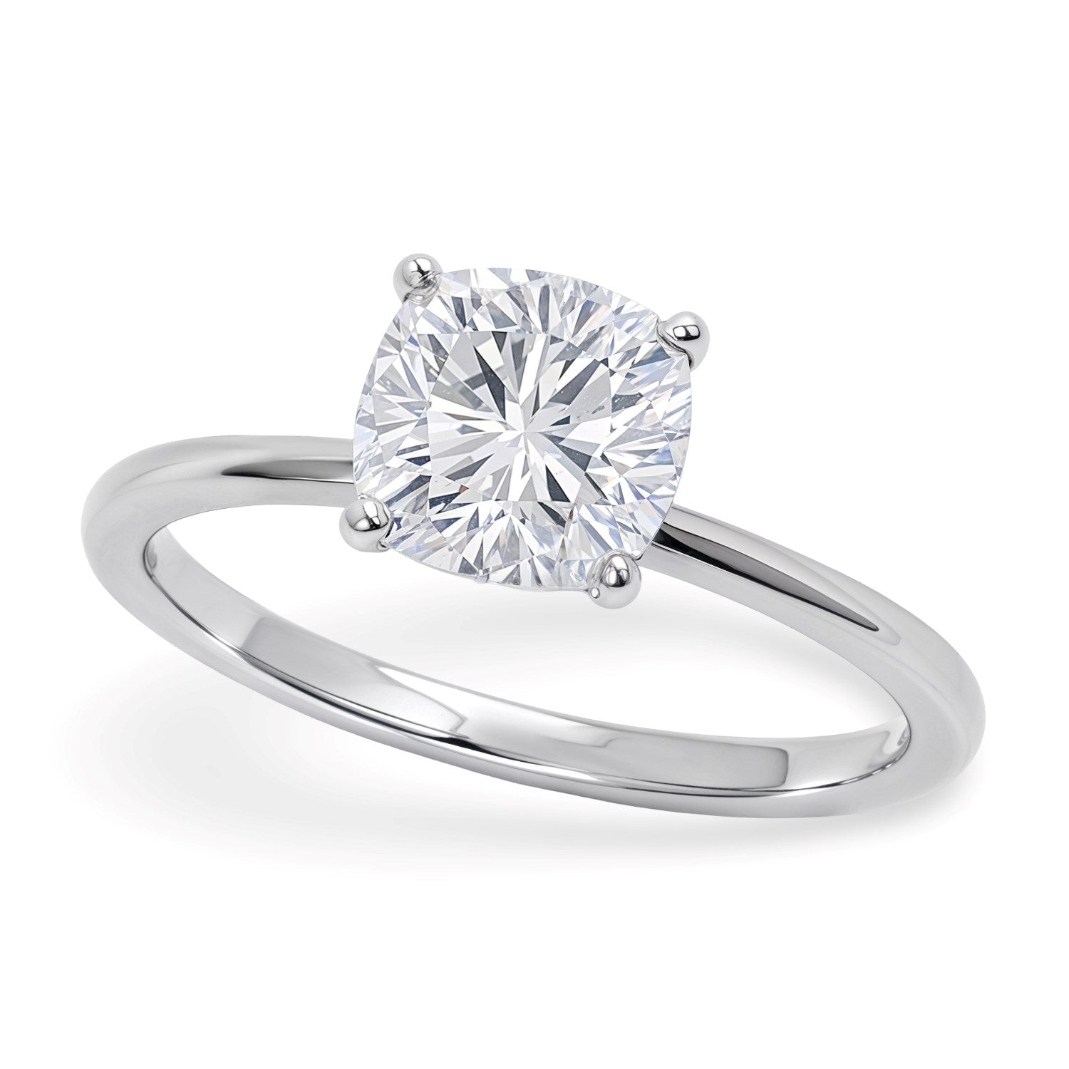 A cushion lab-grown diamond solitaire ring in 10K white gold.