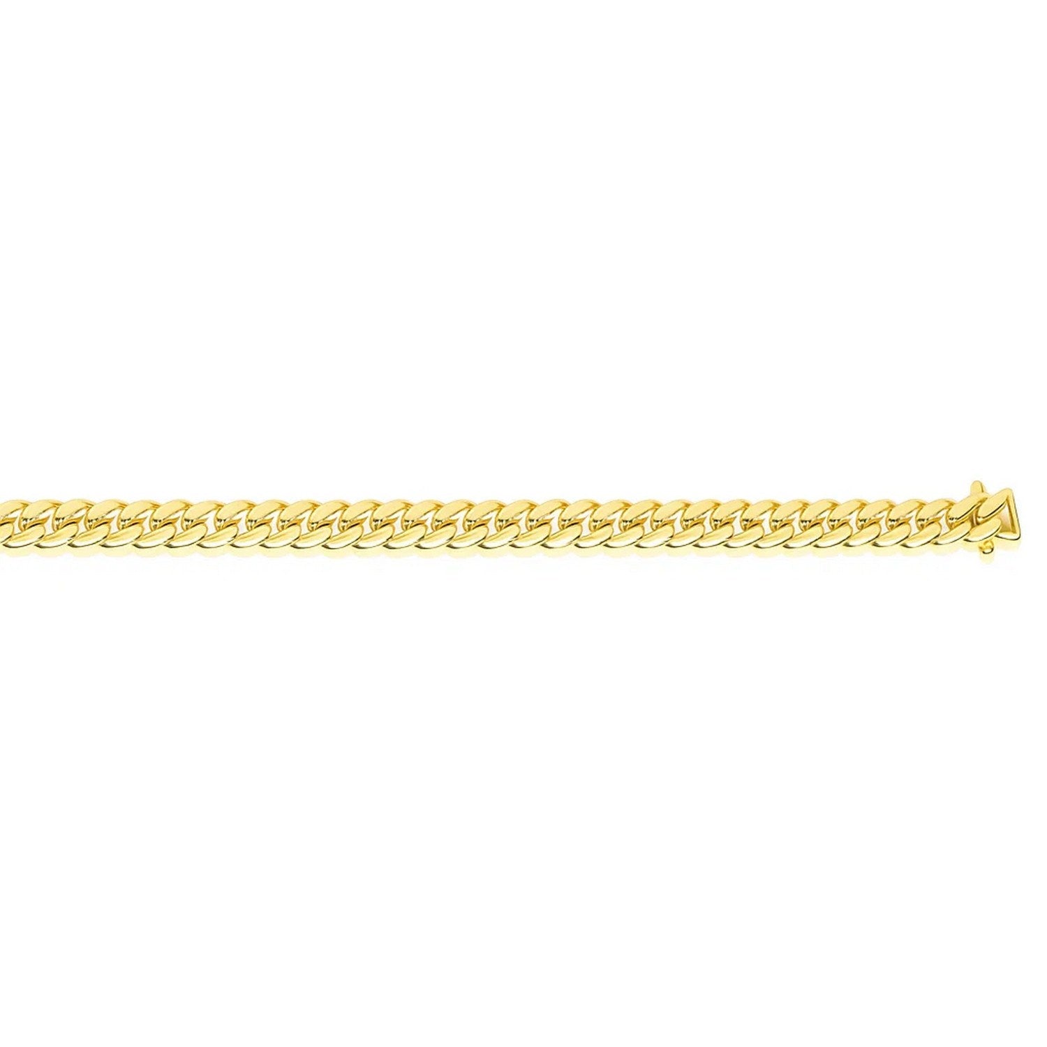 A 14k yellow gold classic Miami Cuban solid bracelet with a box clasp.