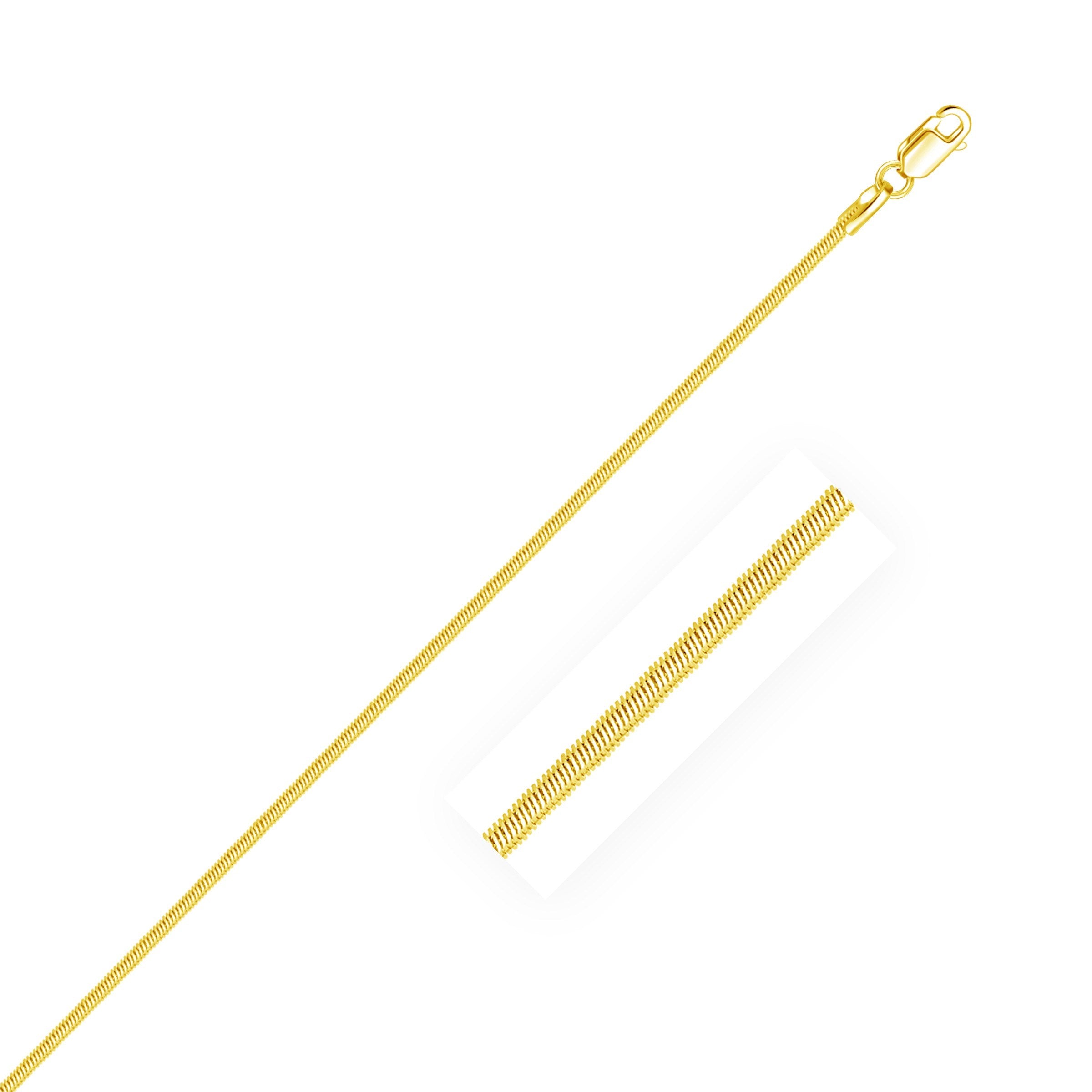 14K yellow gold octagonal shiny snake chain with a lobster clasp.