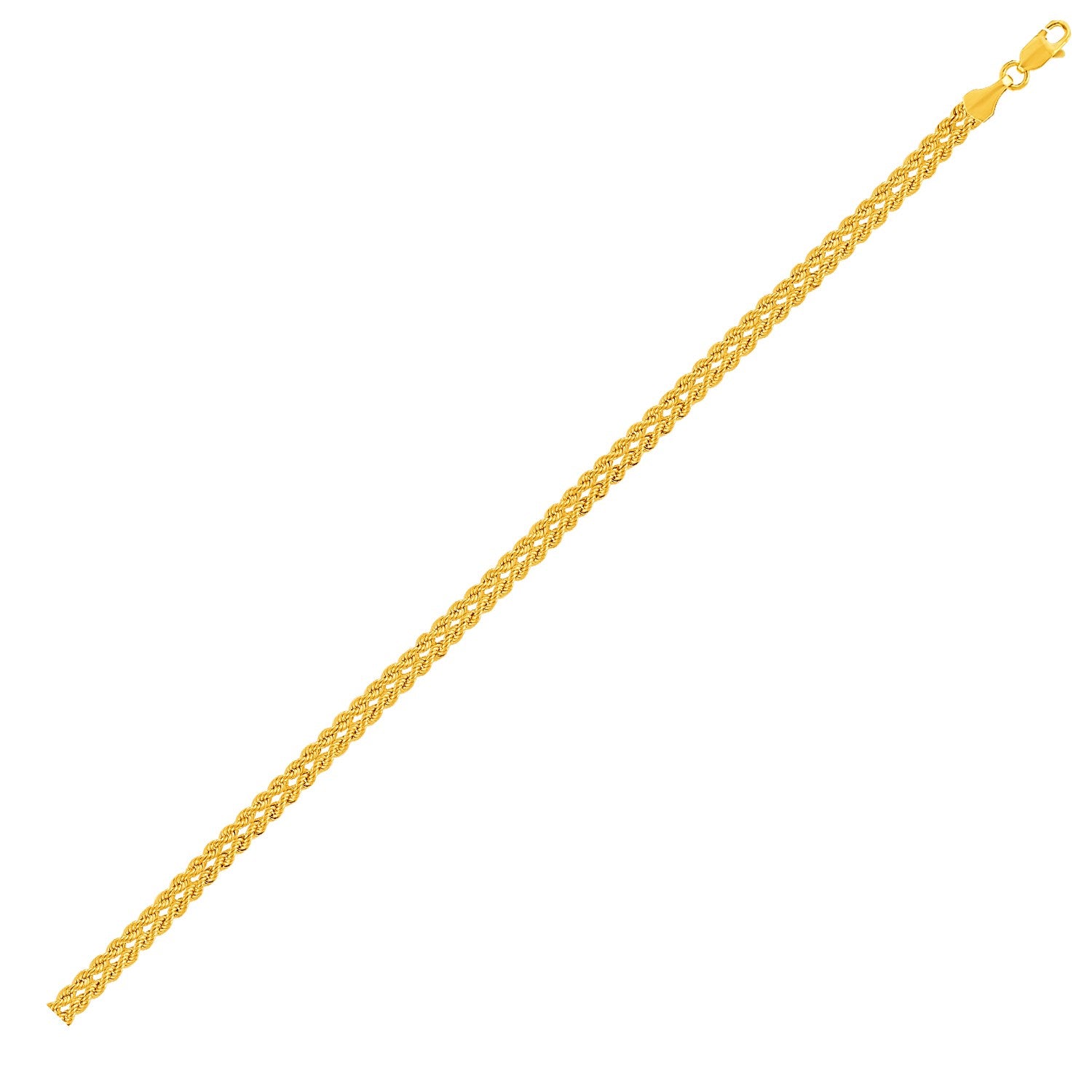 Double rope chain bracelet in 10k yellow gold with a lobster clasp.
