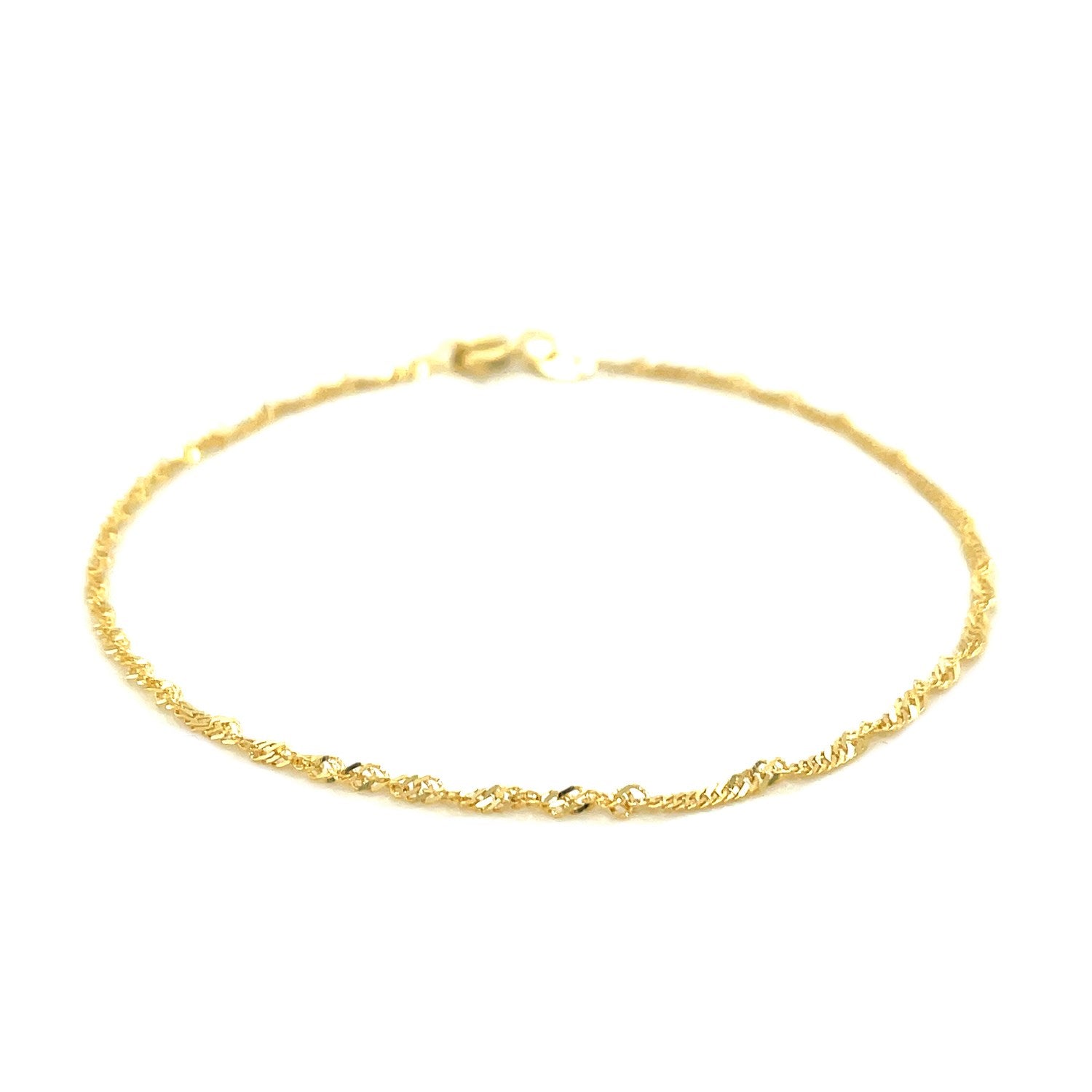 A 10k yellow gold Singapore bracelet with a spring ring clasp.