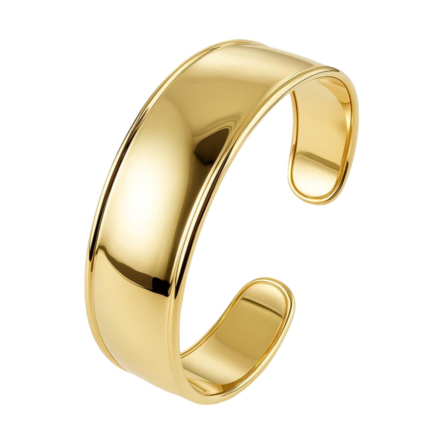 A polished 14K yellow gold cuff bangle, 20.40 mm wide.
