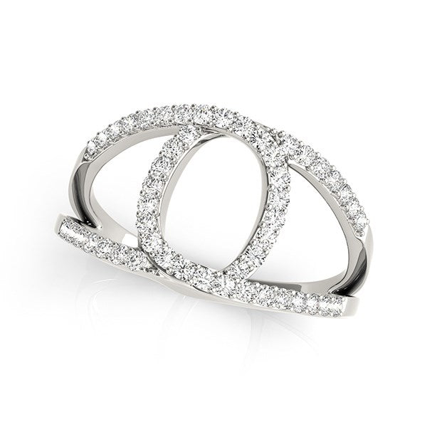 14k white gold diamond loop style dual band ring with pave set round diamonds.