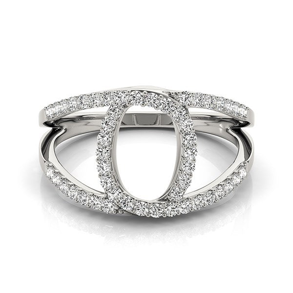 A 14k white gold diamond loop style dual band ring with pave set round diamonds.