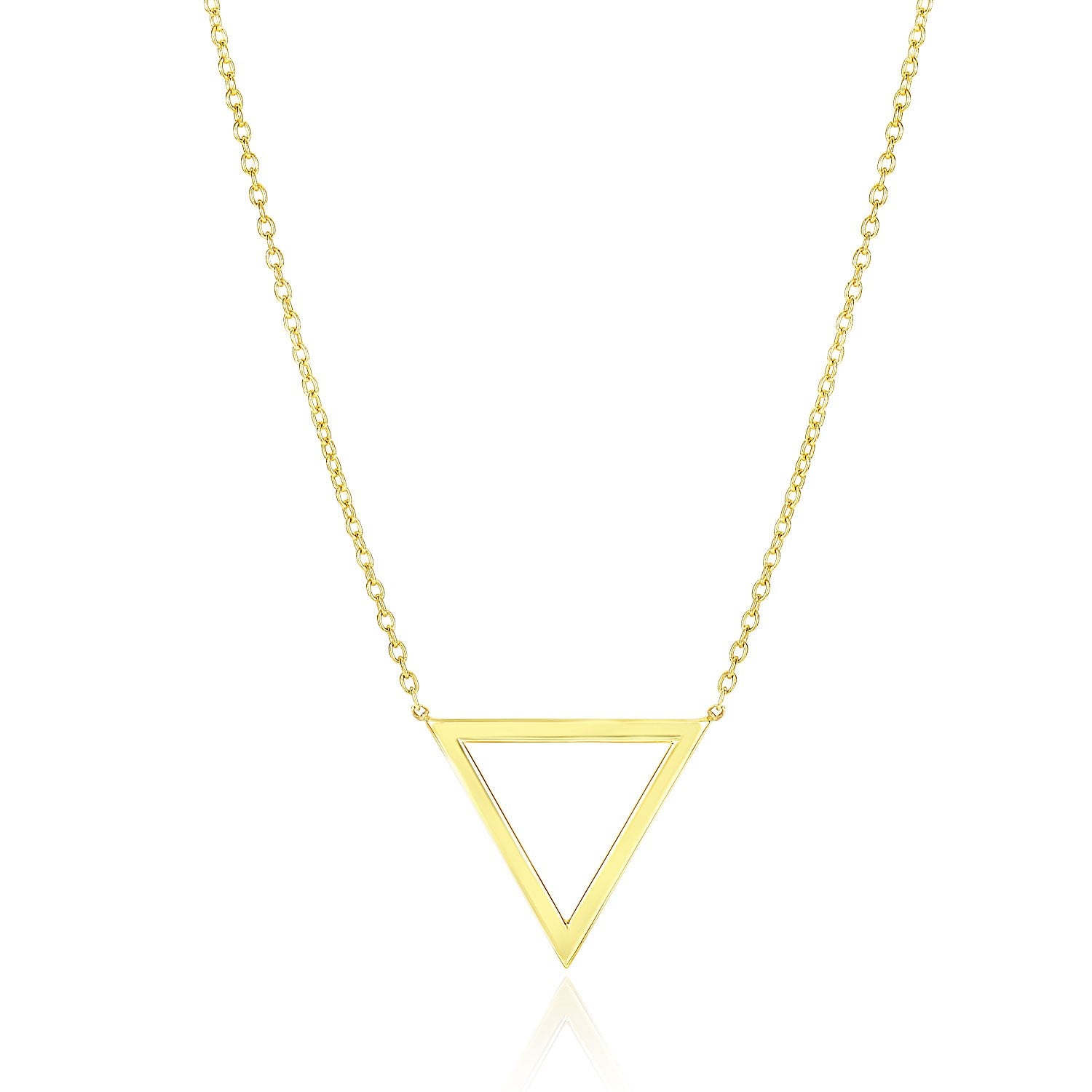 14k yellow gold necklace with an open delta symbol pendant on a link chain.