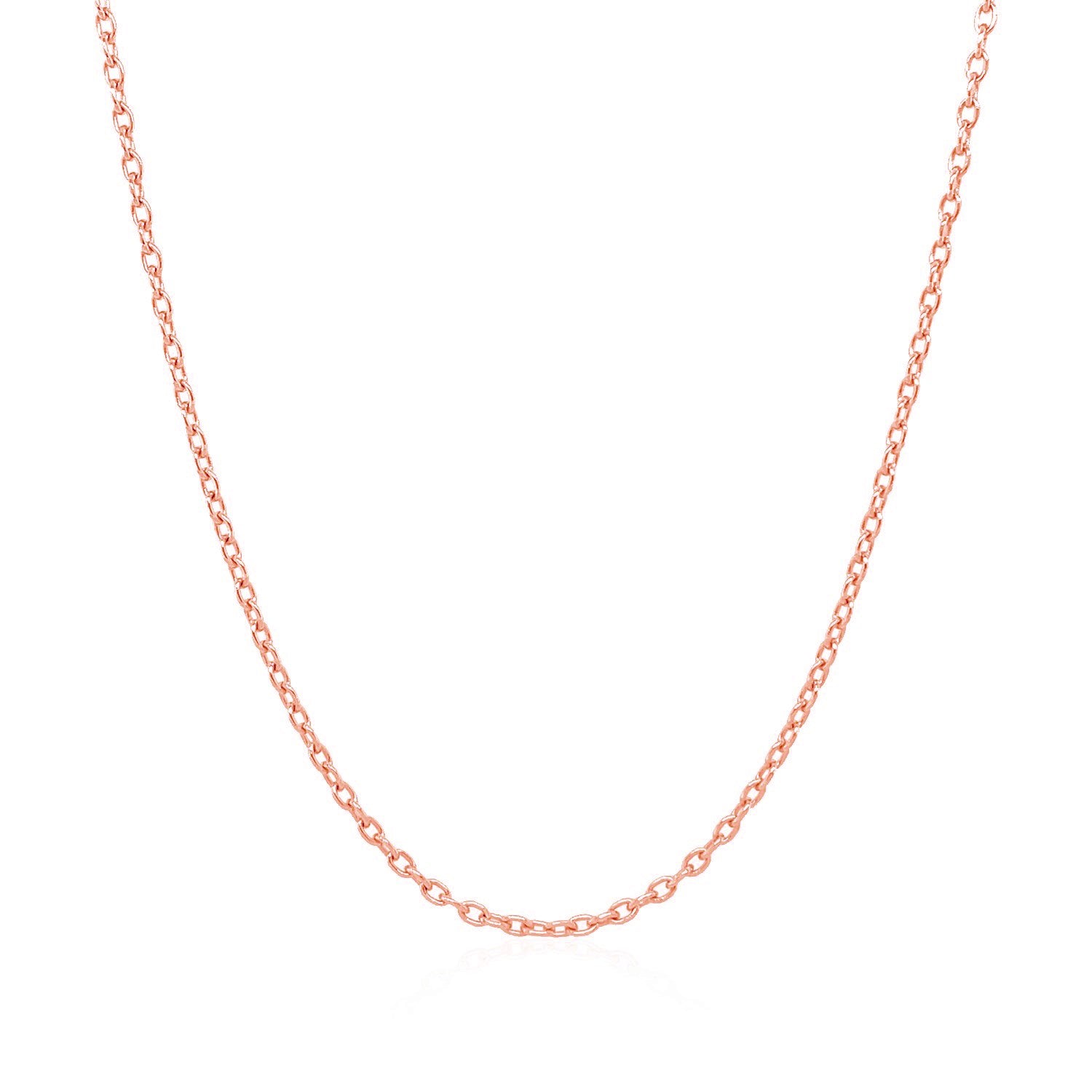 14k rose gold round cable link chain, 1.50 mm wide.