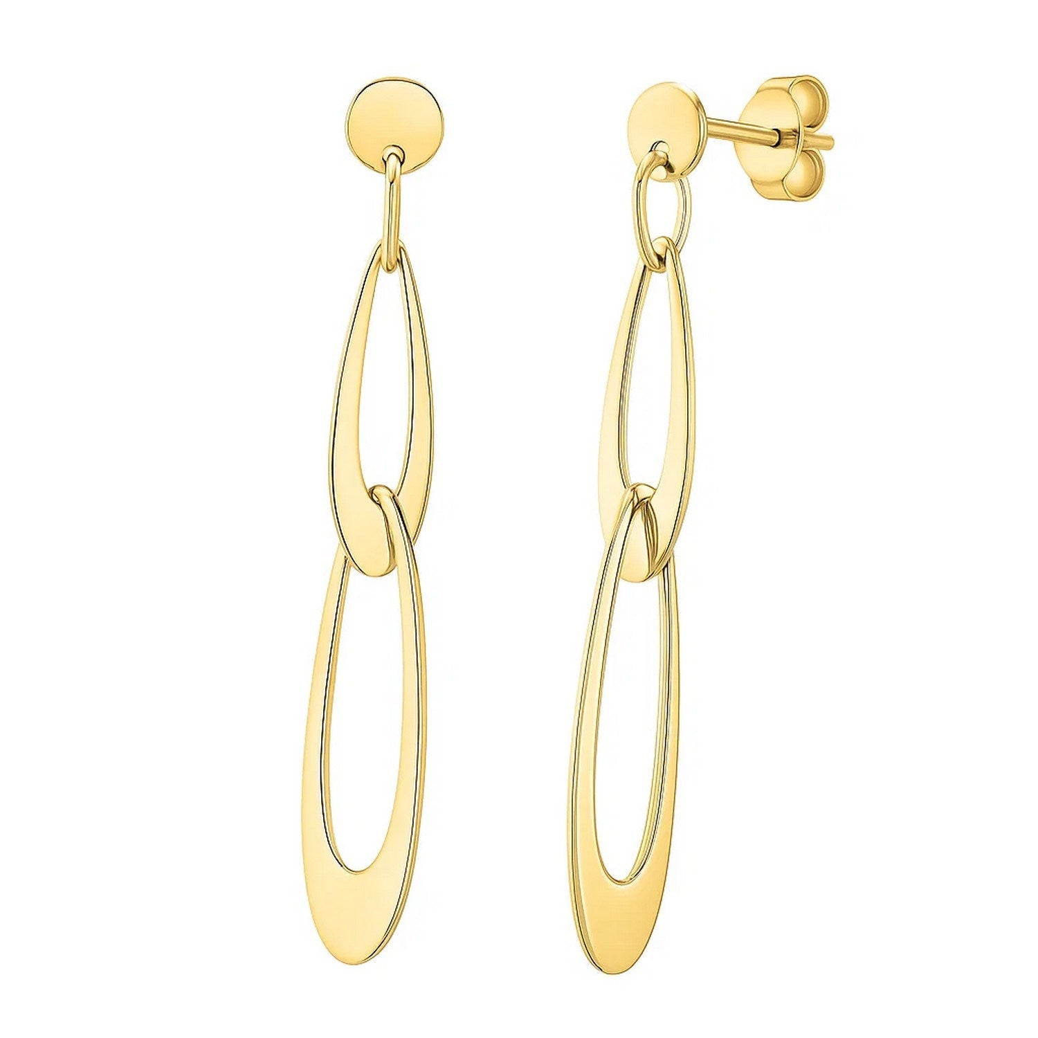 14k yellow gold Italian oval link drop earrings with a high polish finish.
