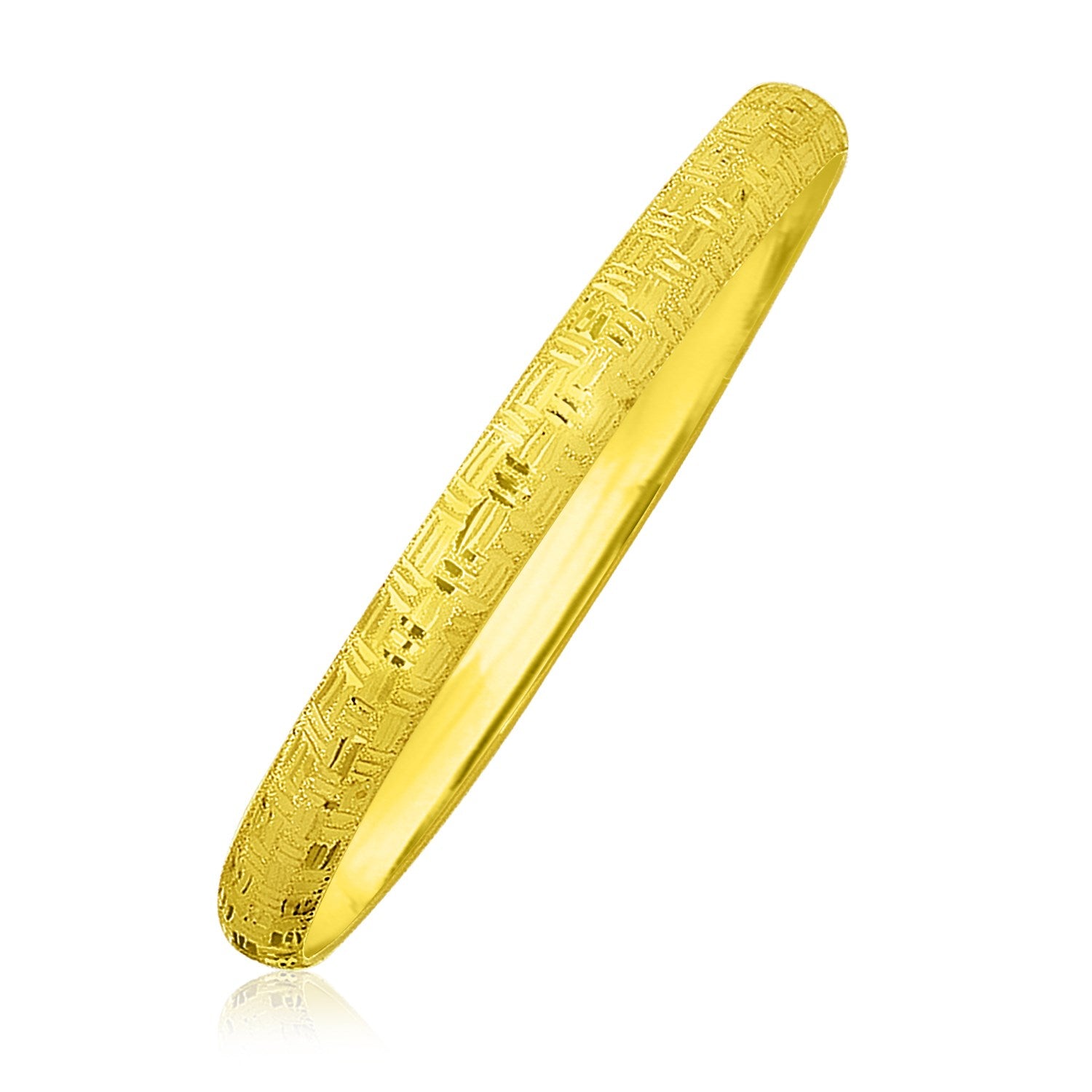 10k yellow gold bangle with a textured Greek pattern.