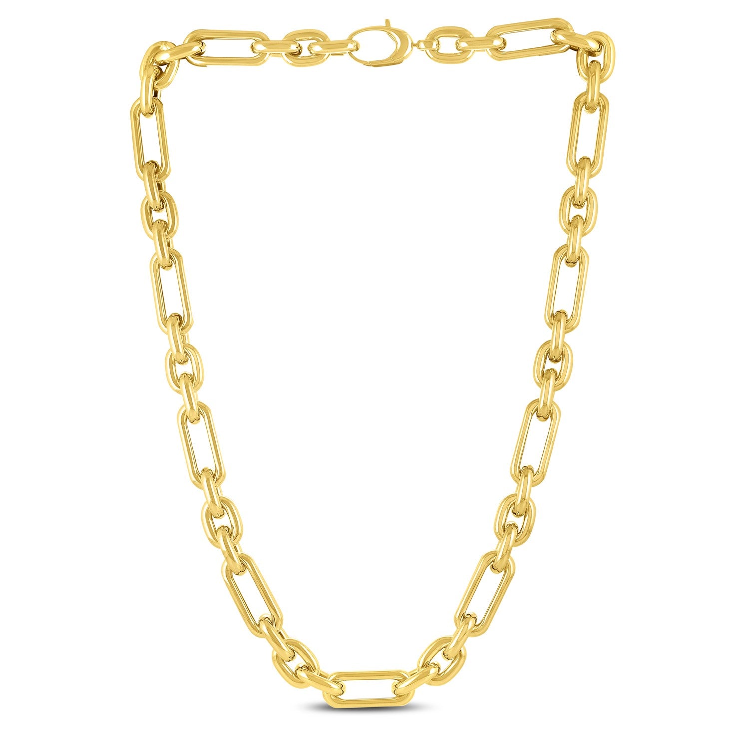 14k yellow gold Italian alternating paperclip oval links chain necklace.
