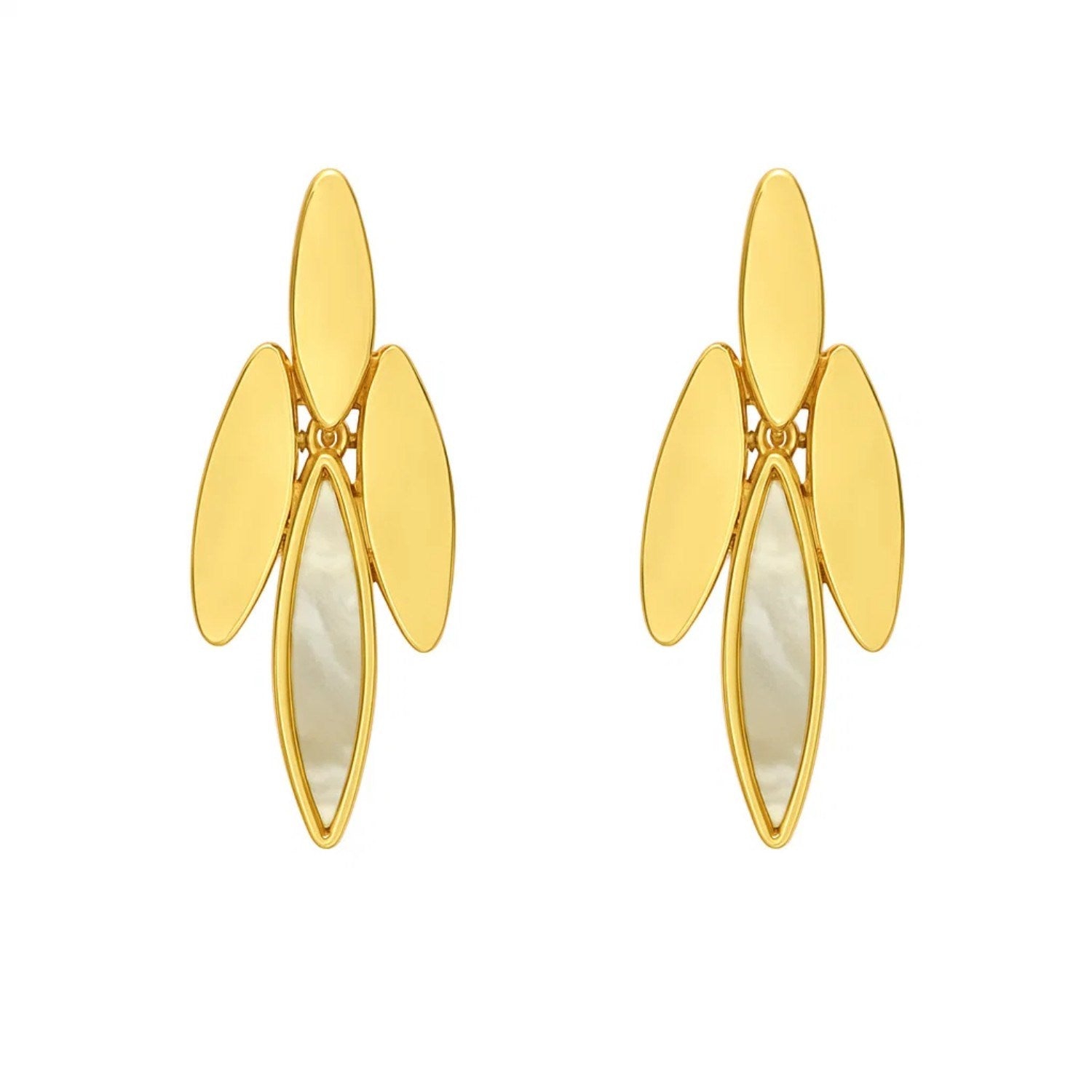 14K yellow gold La Grand Dame earrings with mother-of-pearl drops.
