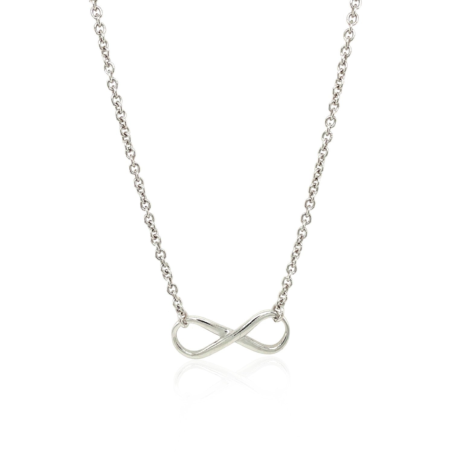 Sterling silver infinity symbol necklace with a cable chain.