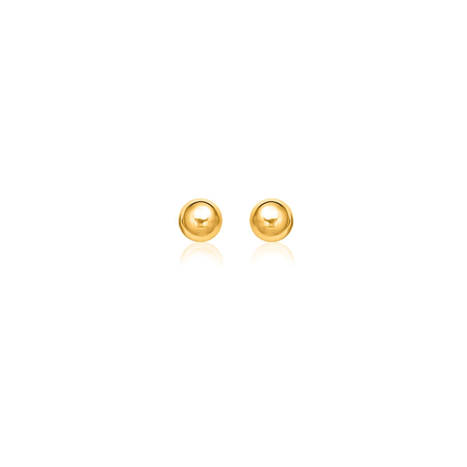 10k yellow gold round stud earrings with a reflective surface.