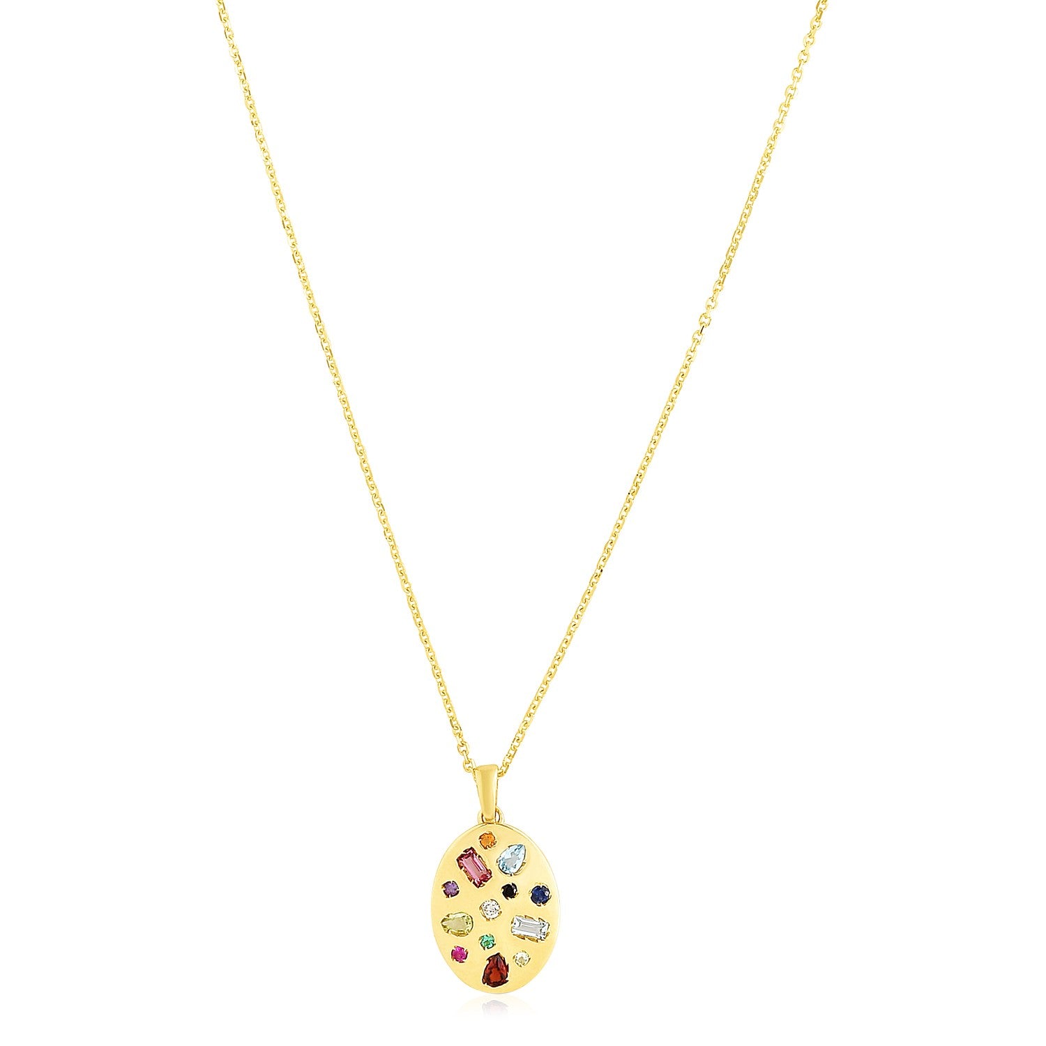 14k yellow gold oval gemstone inlay necklace with a high polish finish.