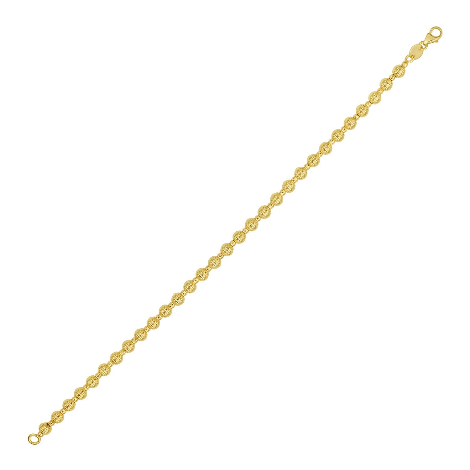 14K yellow gold disco diamond cut bead bracelet with a lobster clasp.