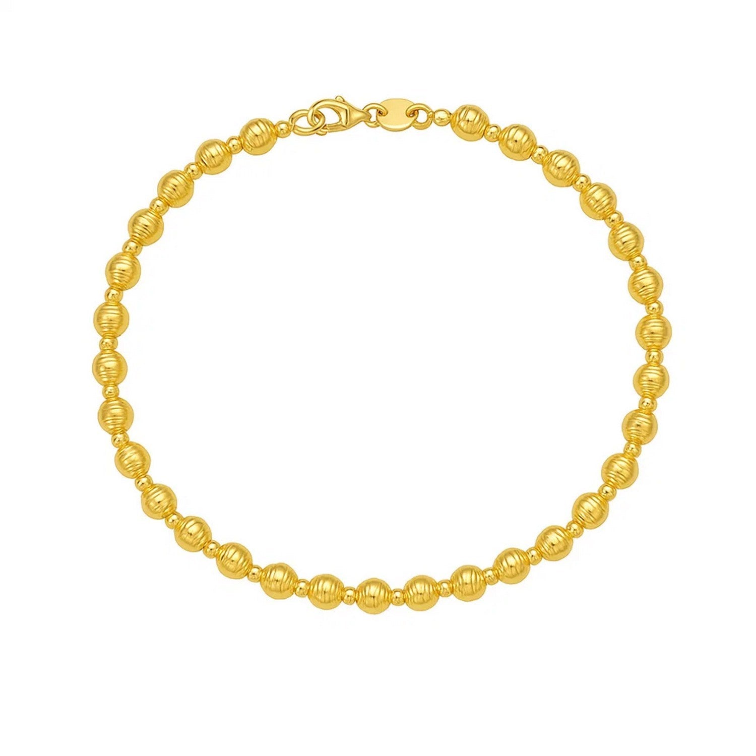 14K yellow gold disco diamond-cut bead bracelet with a lobster clasp.