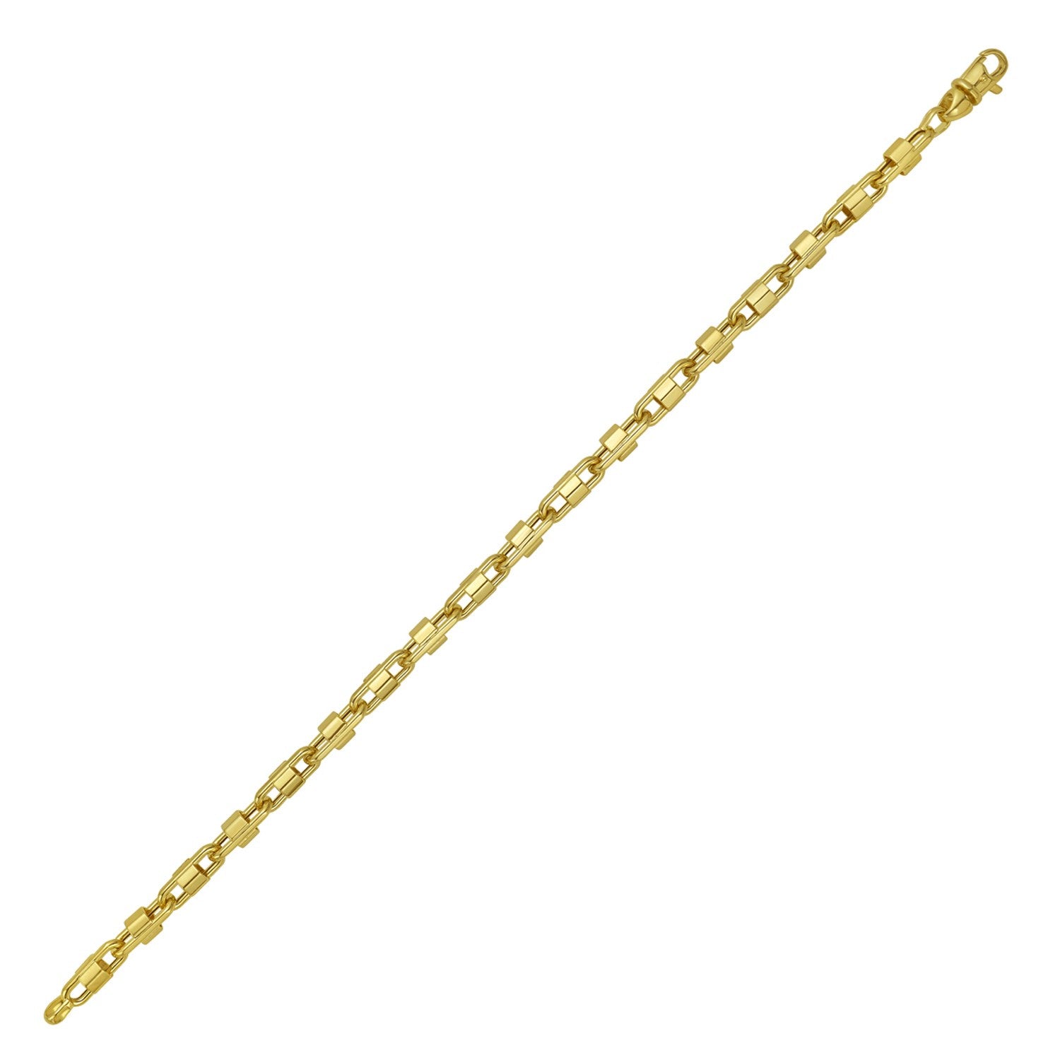 14K yellow gold square Byzantine chain bracelet with a lobster clasp.