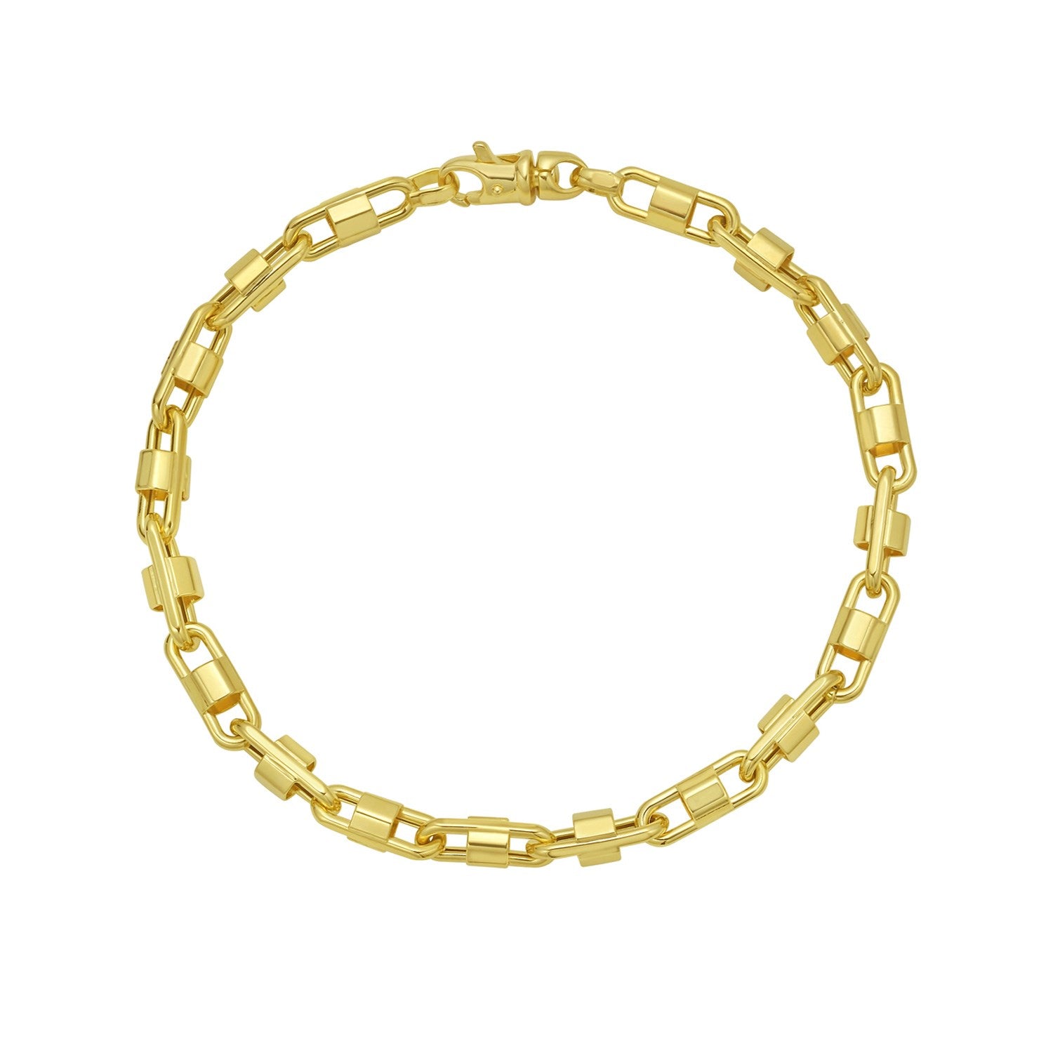 A 14K yellow gold square Byzantine chain bracelet with a lobster clasp.
