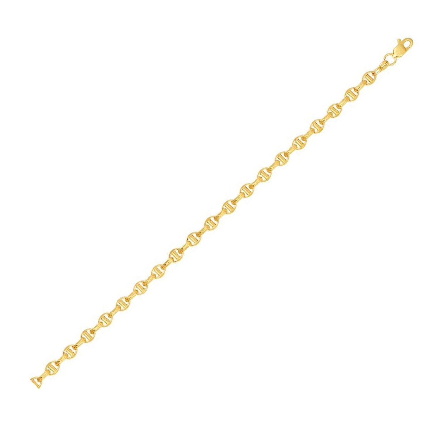 14k yellow gold lite anchor chain with a lobster clasp.