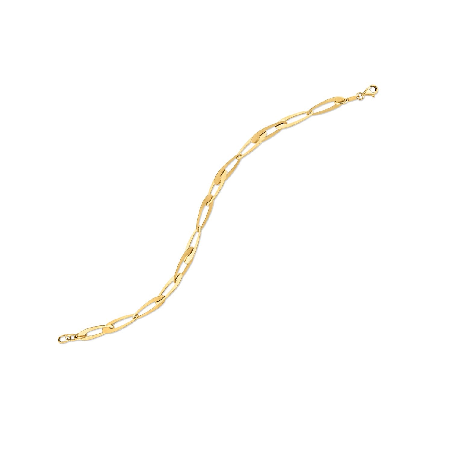 14k yellow gold Italian oval links bracelet with a lobster clasp.