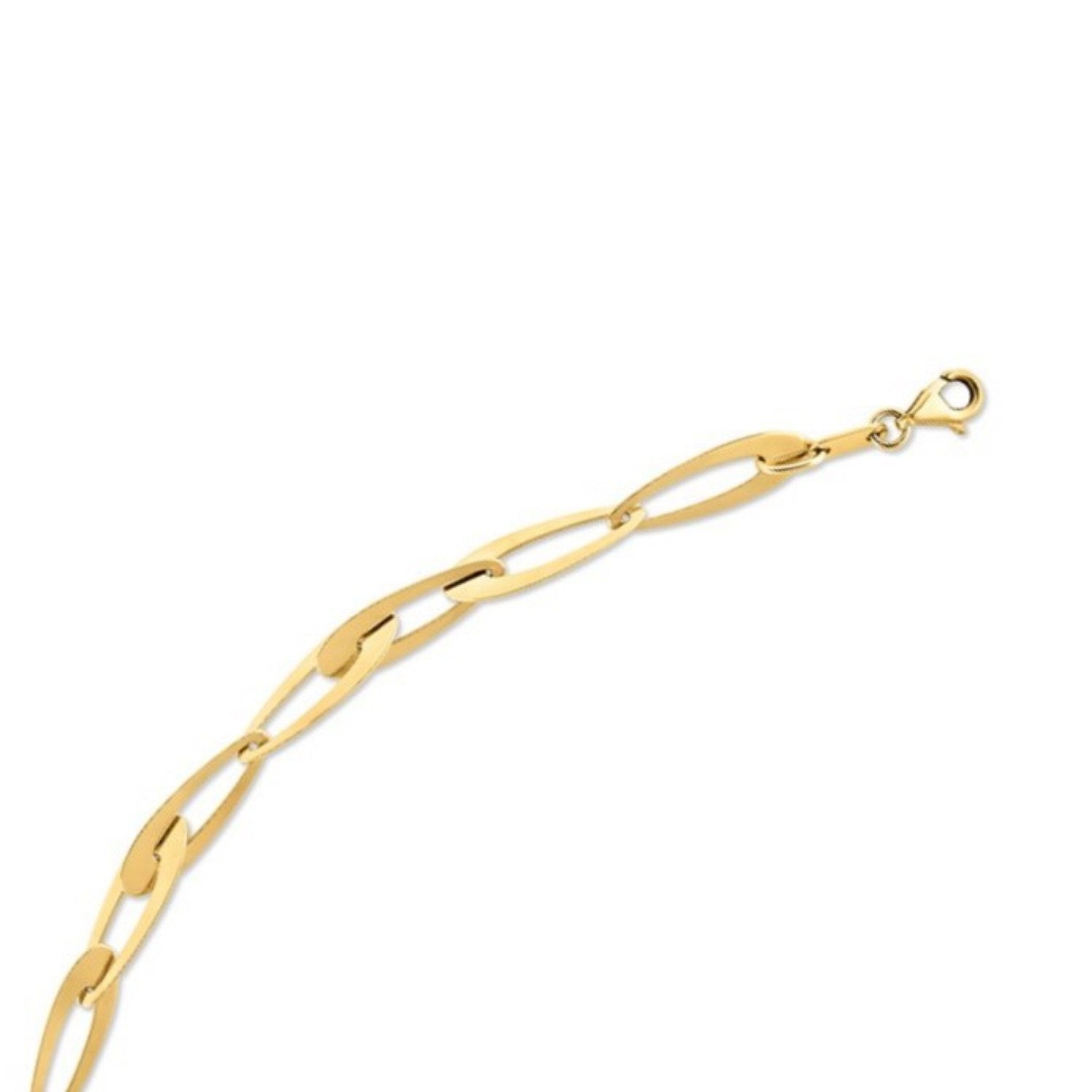 14k yellow gold Italian oval links bracelet with a lobster clasp.