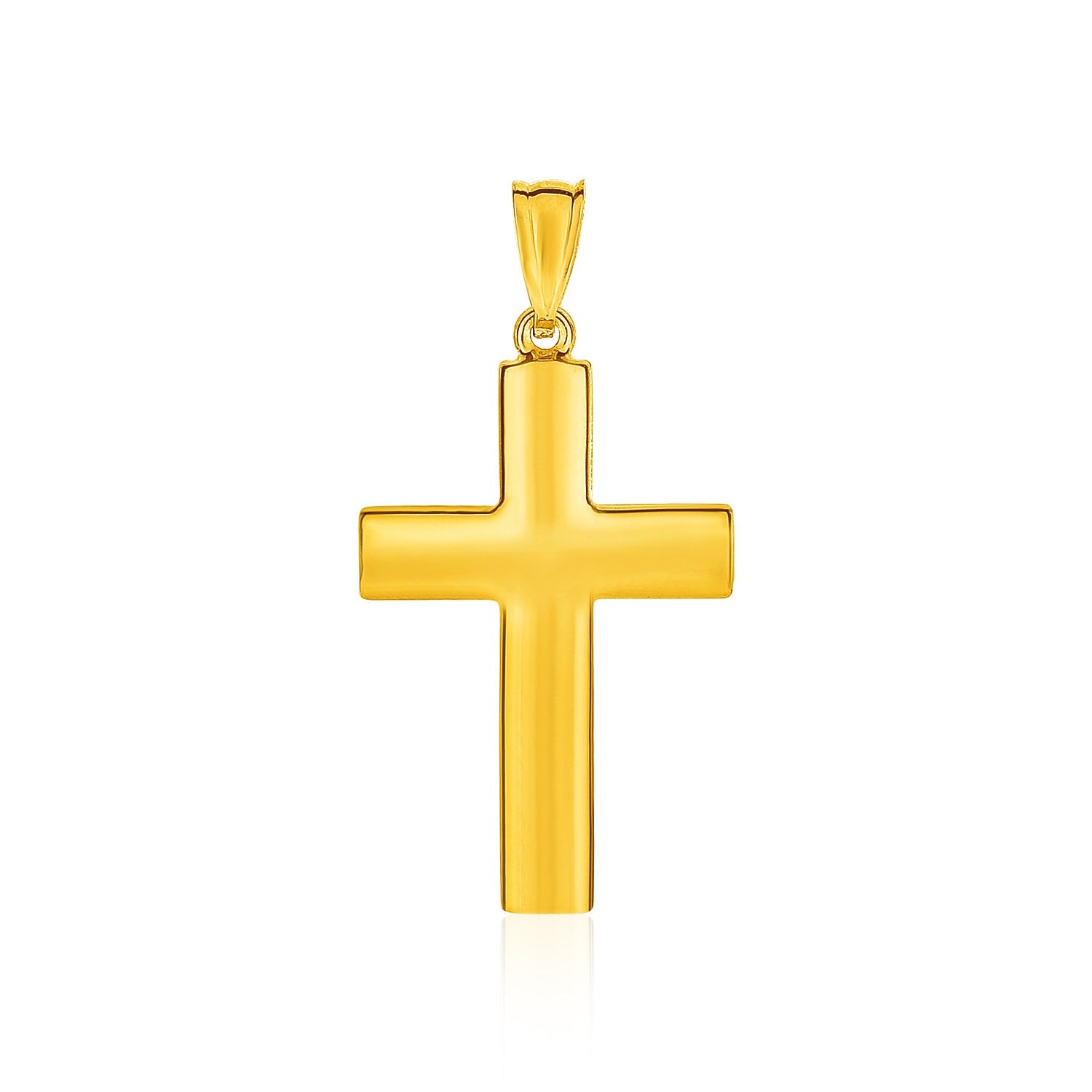 14k yellow gold reversible cross pendant with a smooth, polished finish.
