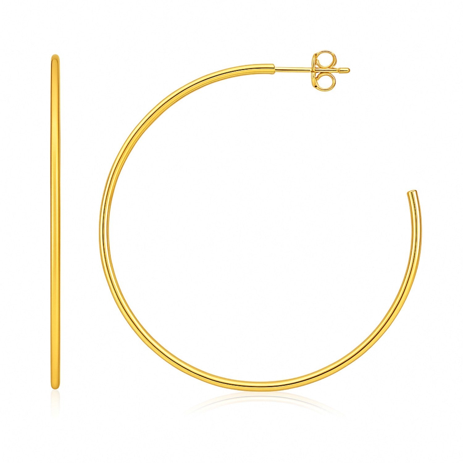 14k yellow gold polished hoop earrings with pushback clasps.