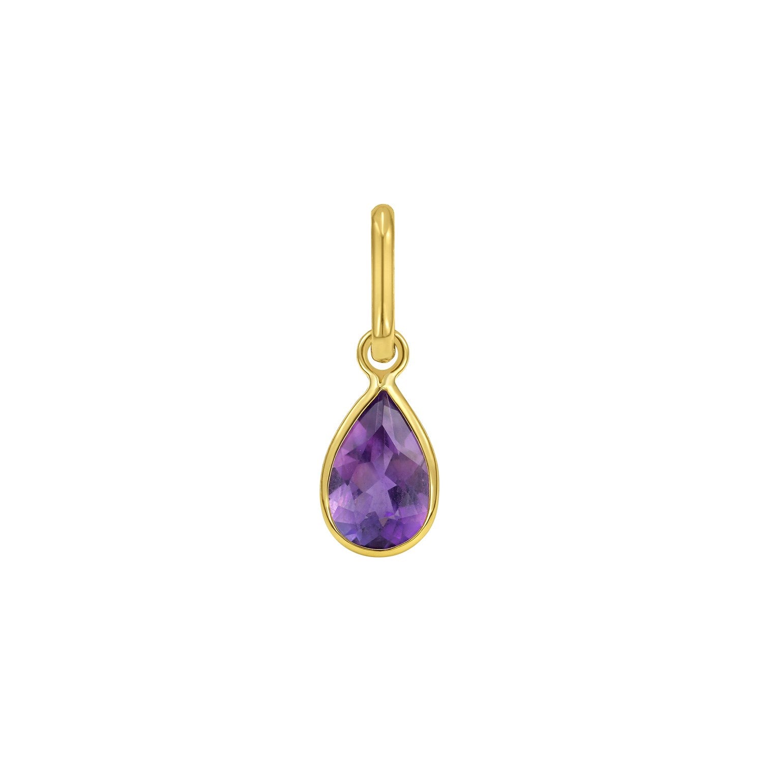 14K yellow gold pear amethyst charm pendant.
