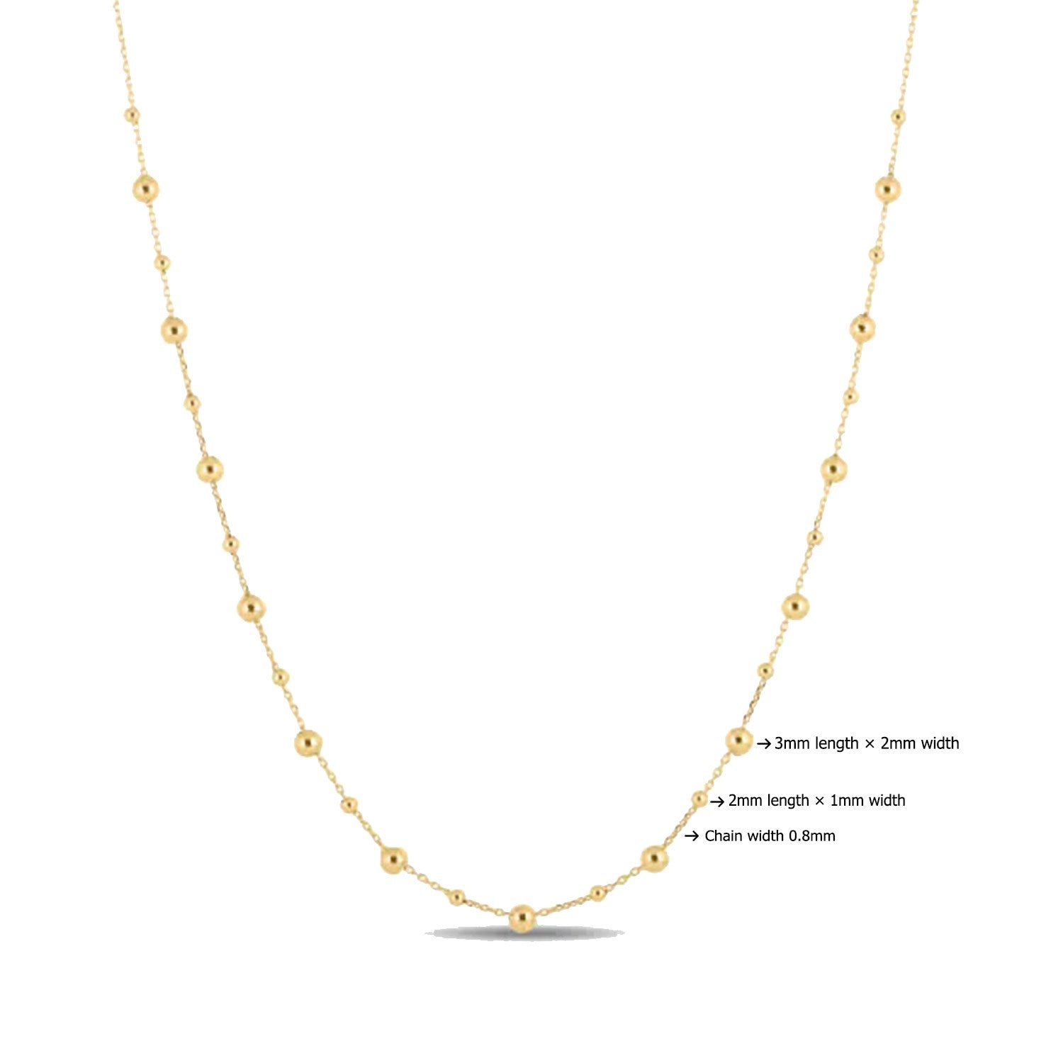 14k yellow gold bead necklace with alternating large and small beads.