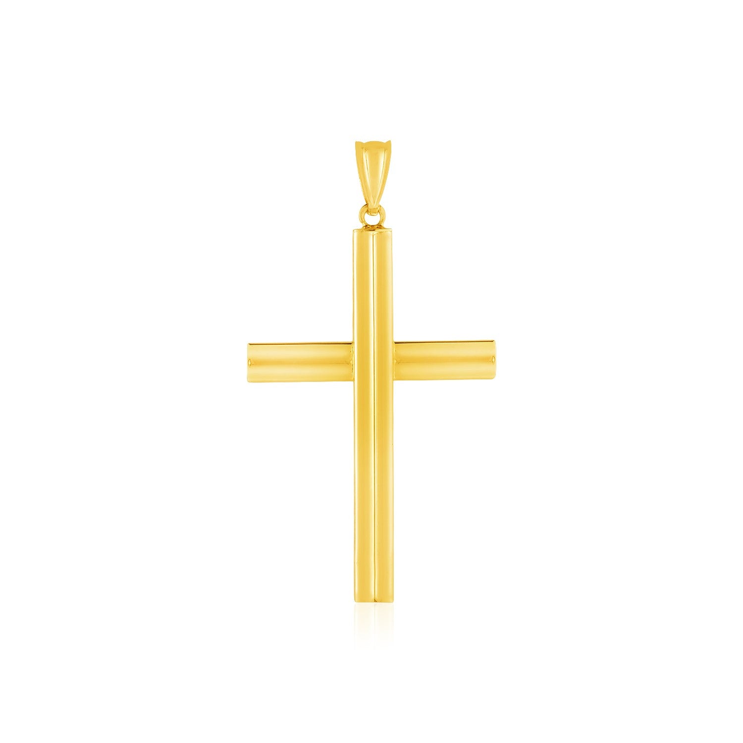 14k yellow gold polished cross pendant with a simple, traditional design.