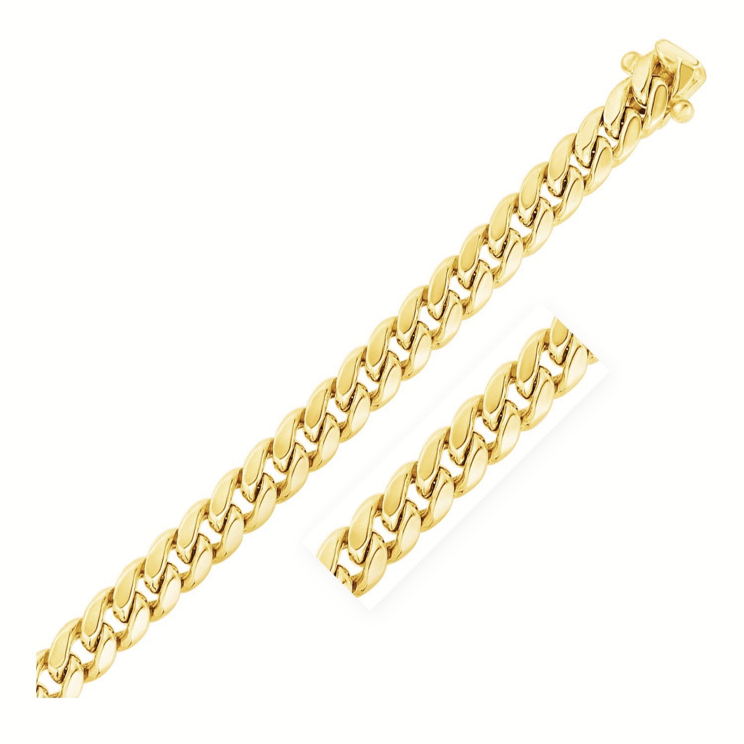 14k yellow gold semi-solid Miami Cuban chain with a box clasp.