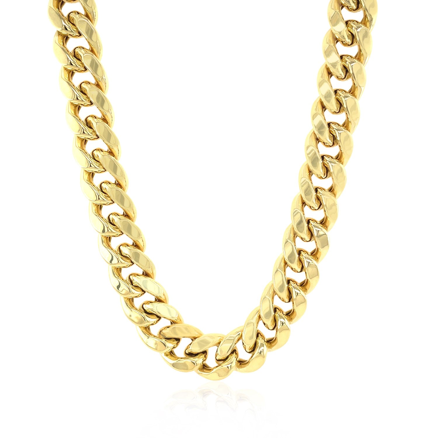 14k yellow gold semi-solid Miami Cuban chain, 10.70 mm wide.