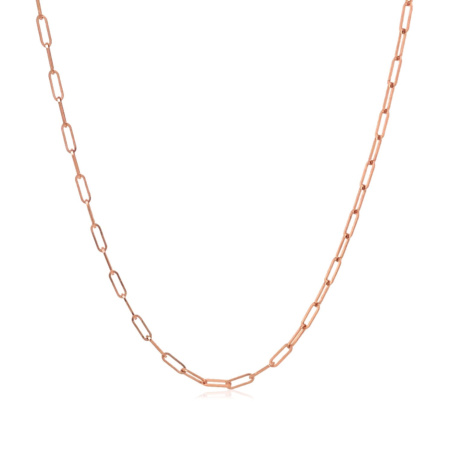 14K rose gold paperclip chain with 1.5mm wide links.