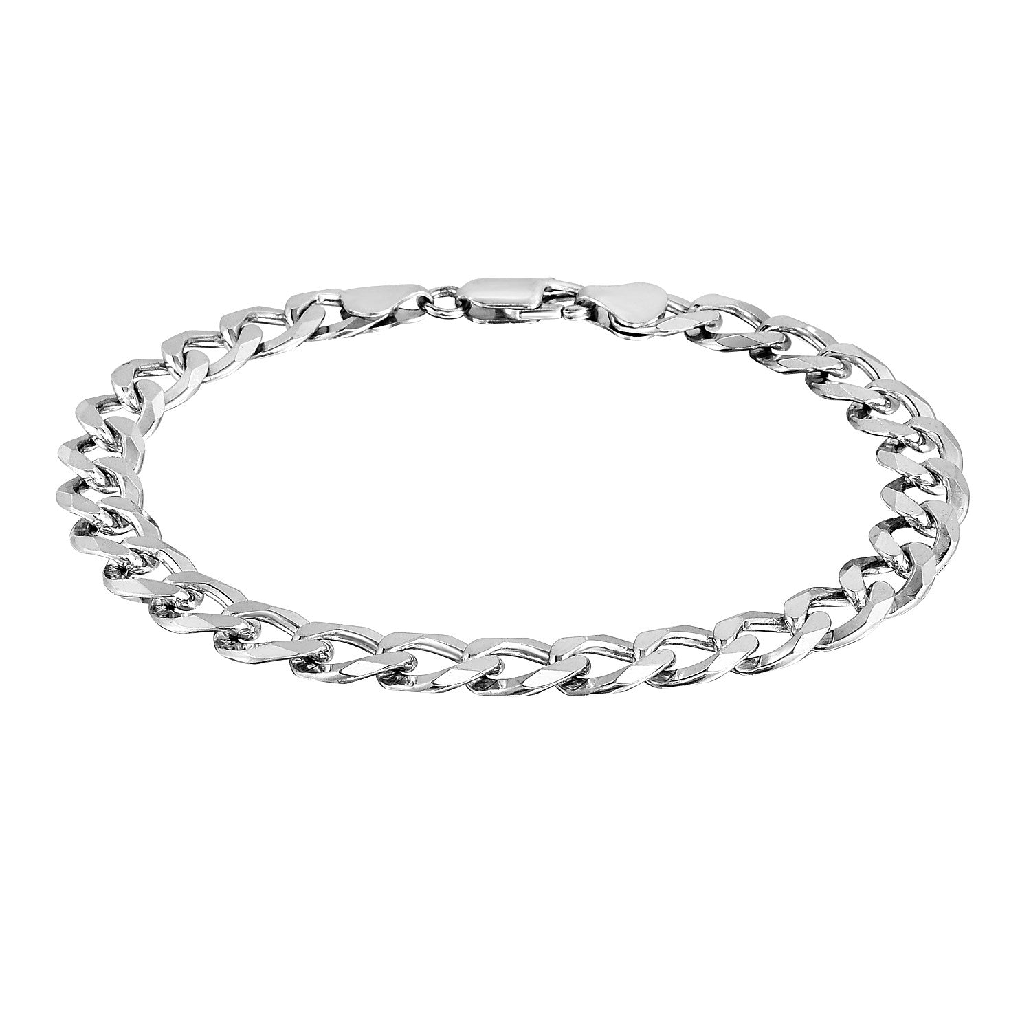 Rhodium-plated sterling silver curb bracelet with a lobster clasp.