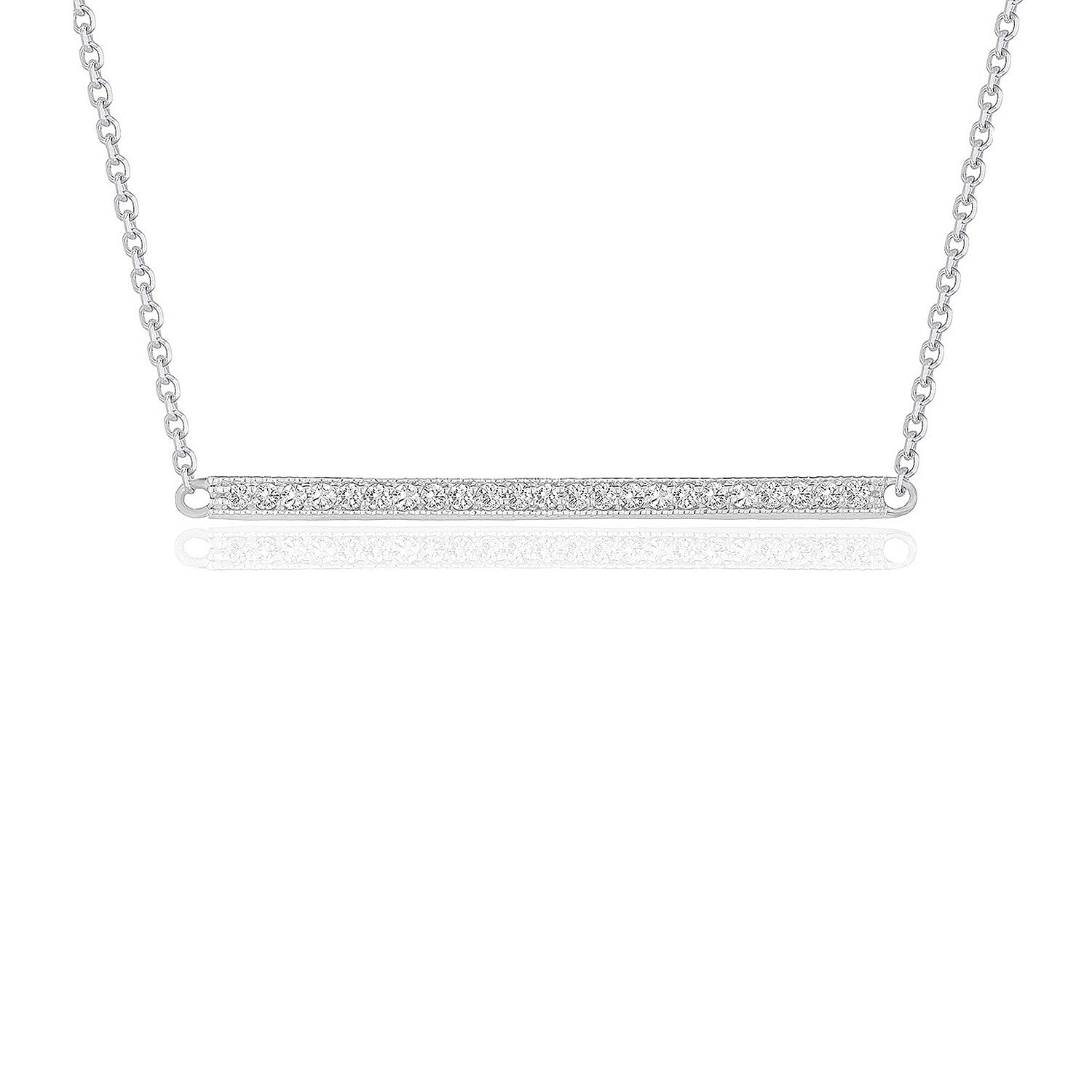 Diamond bar pendant in 14k white gold with an 18-inch cable chain.