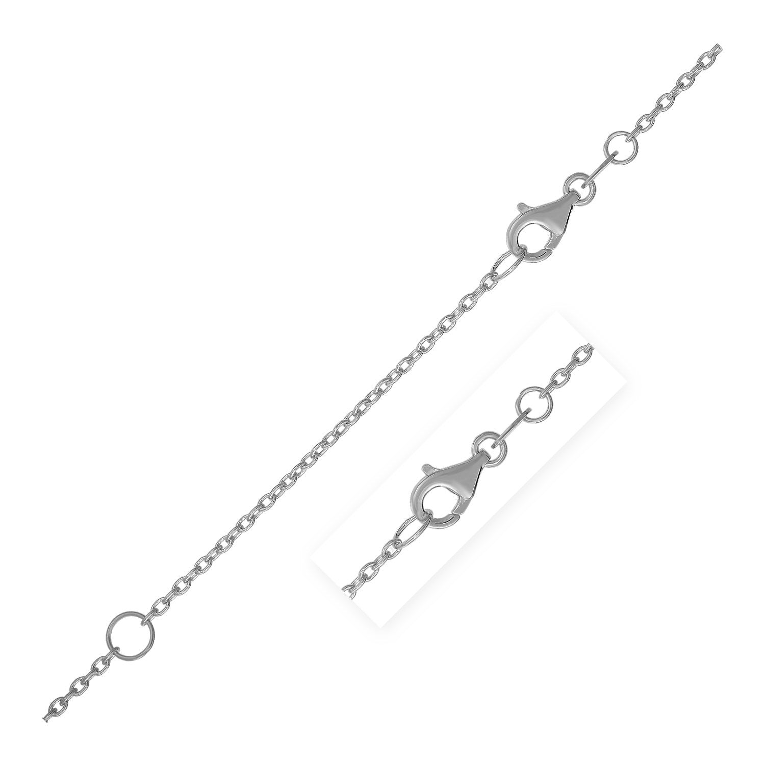 14k white gold extendable cable chain with a lobster clasp.