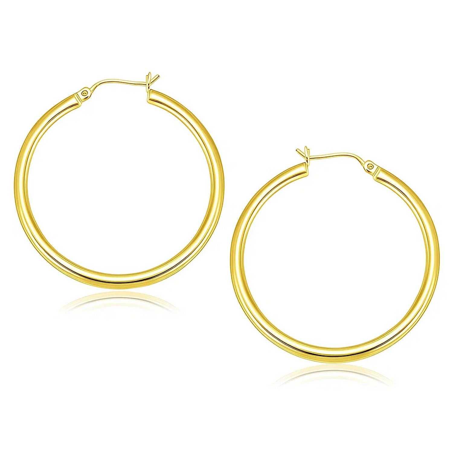 10k yellow gold polished hoop earrings with snap lock backings.