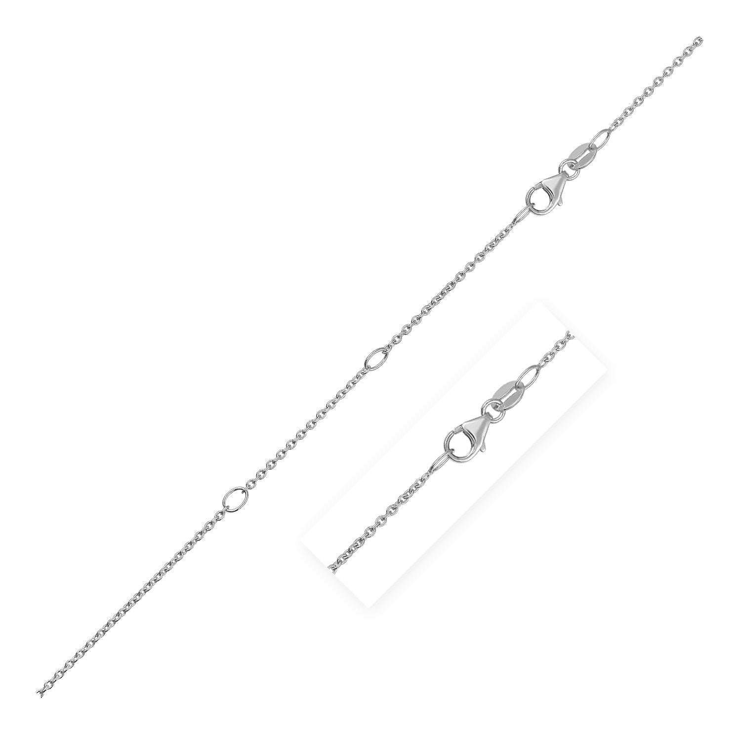 Double extendable 14k white gold cable chain with a lobster clasp.