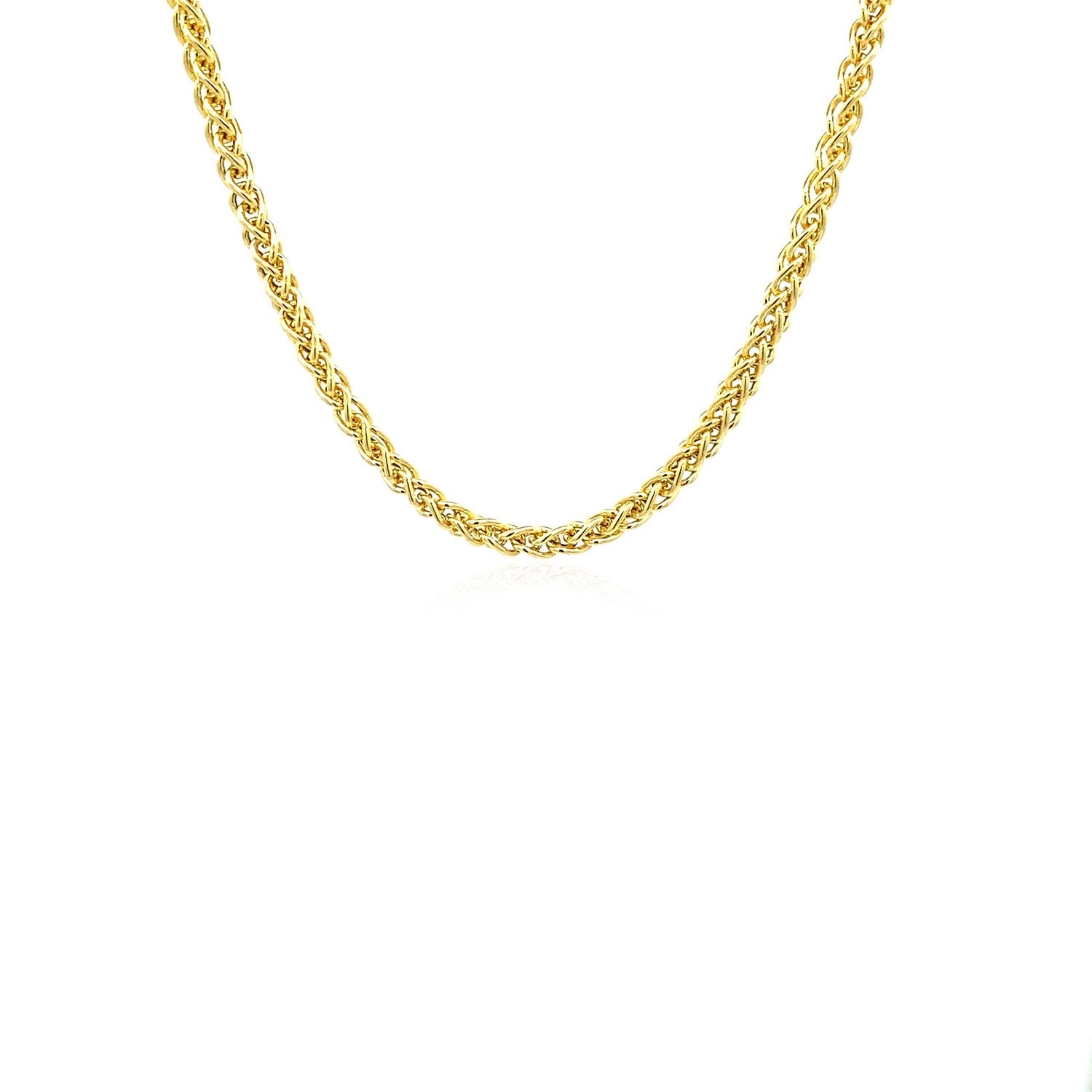 A 14k yellow gold lightweight wheat chain with a lobster clasp.