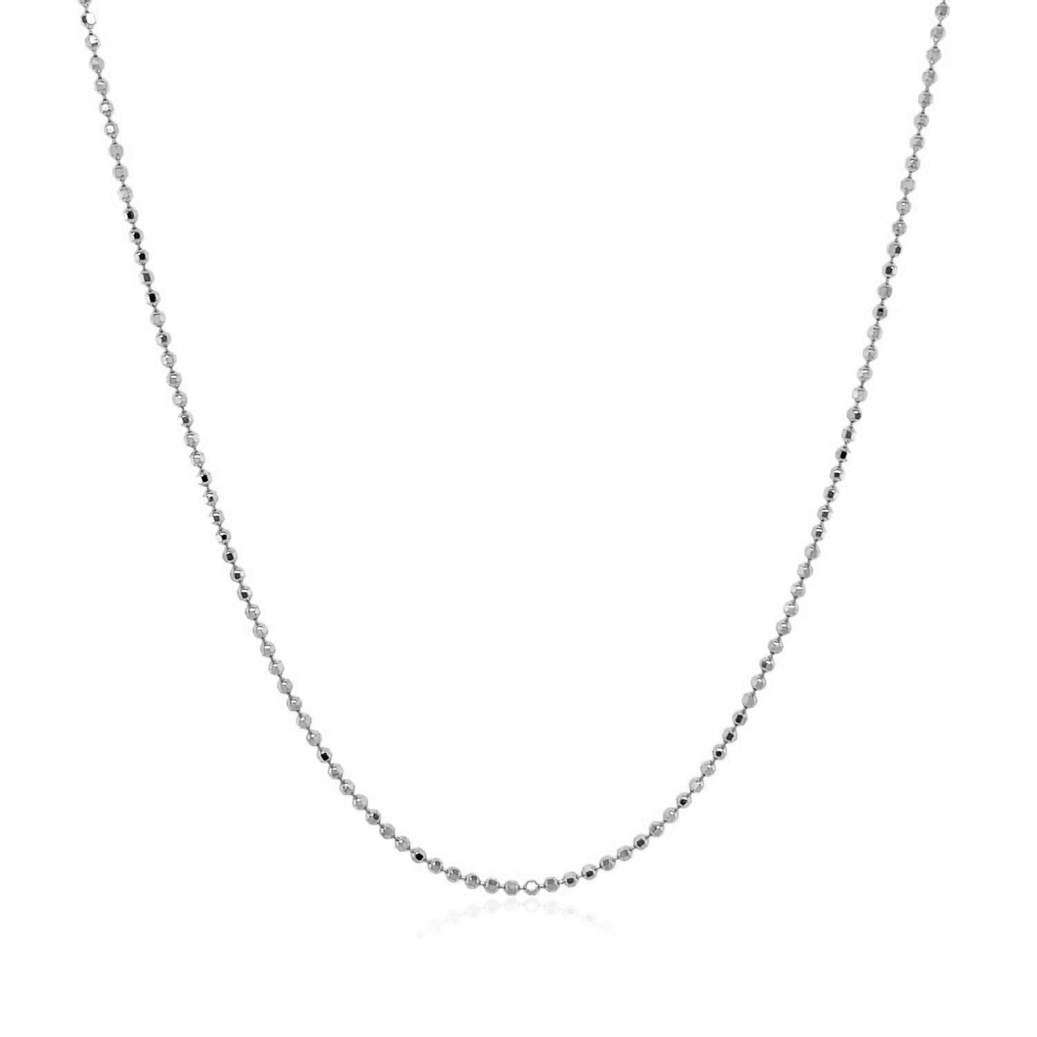 14k white gold diamond cut bead chain.