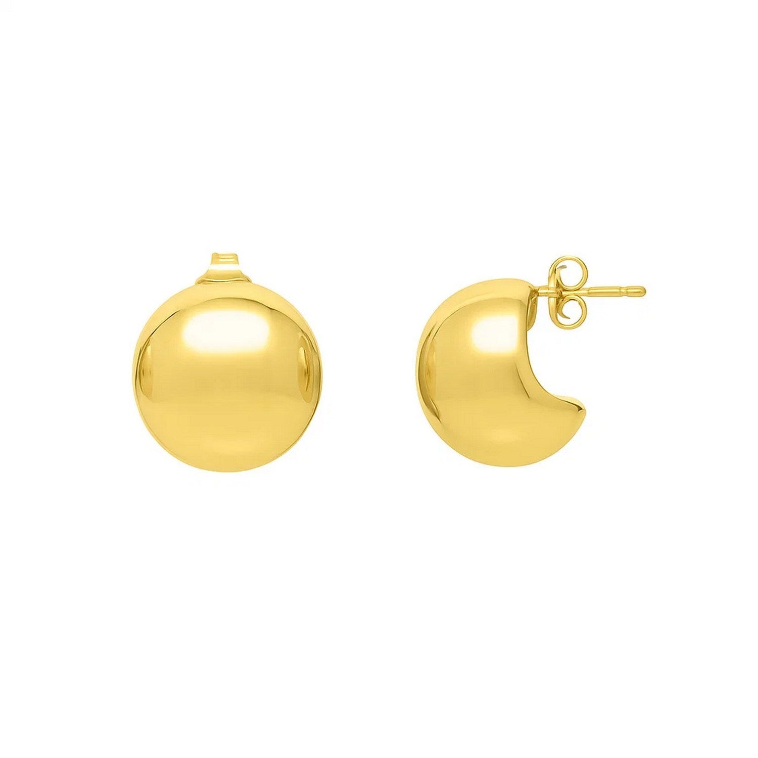 Puffed button stud earrings in 14K yellow gold with a polished finish.