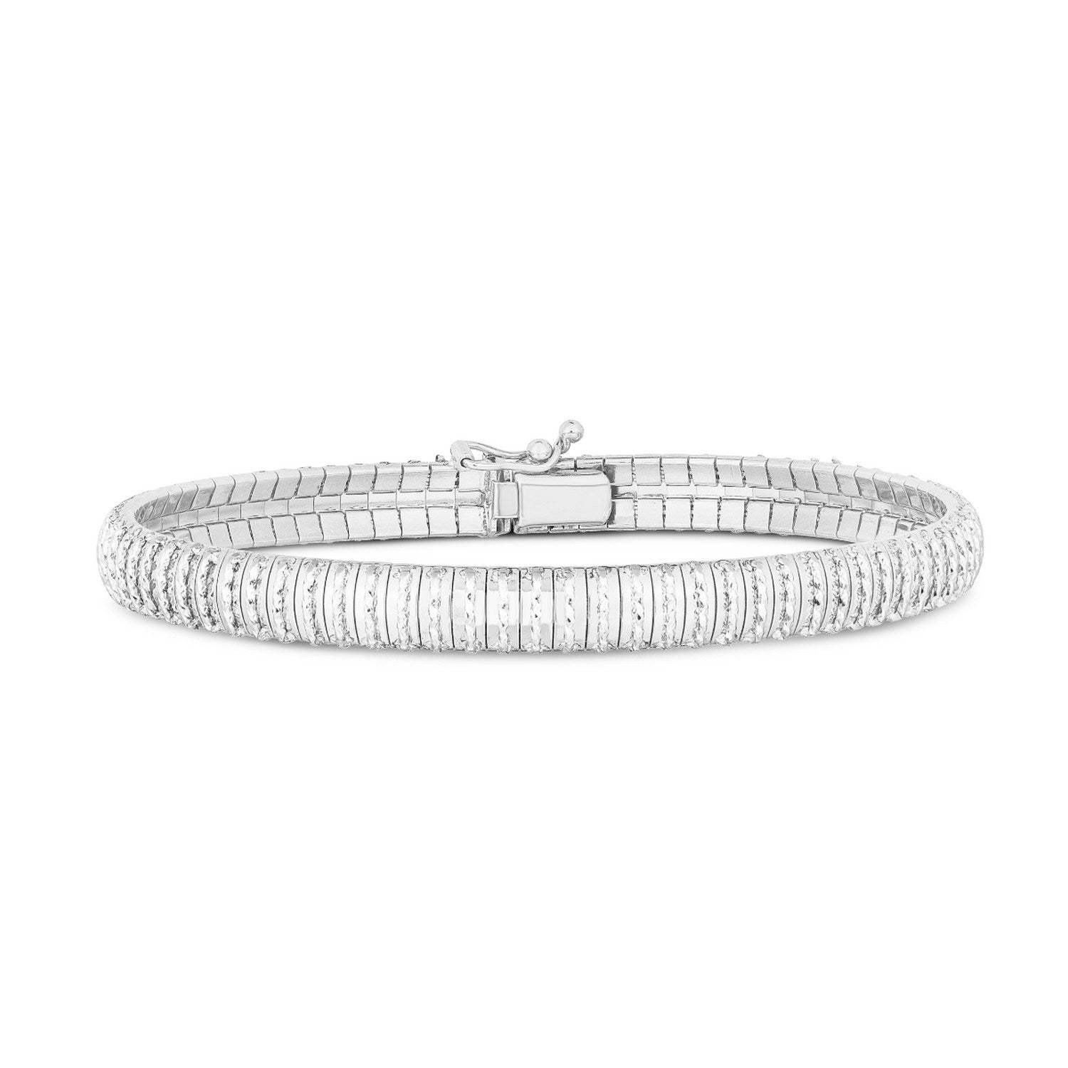 14k white gold diamante flex bracelet with a box clasp.
