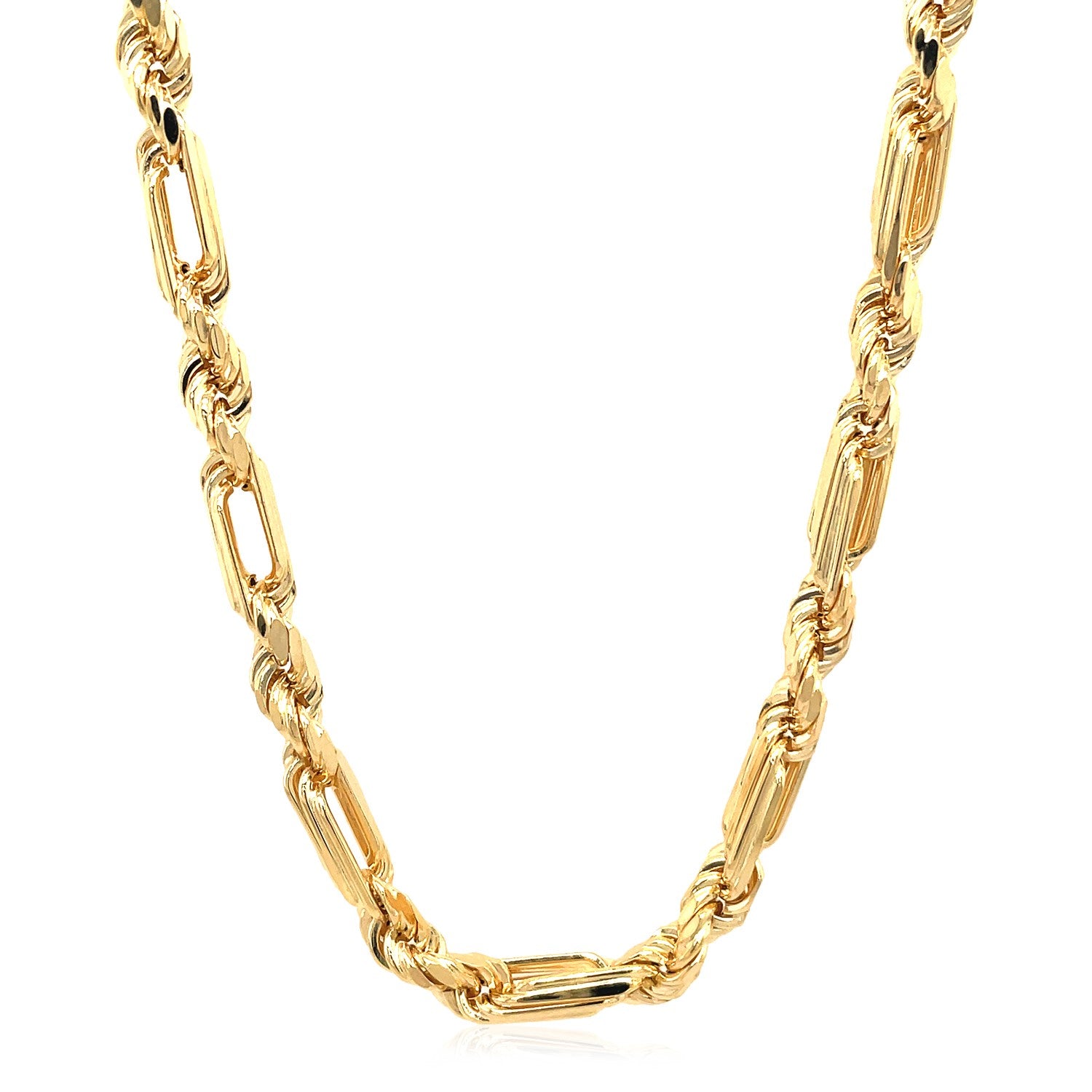 14k yellow gold Figaro chain necklace with alternating round and oval links.