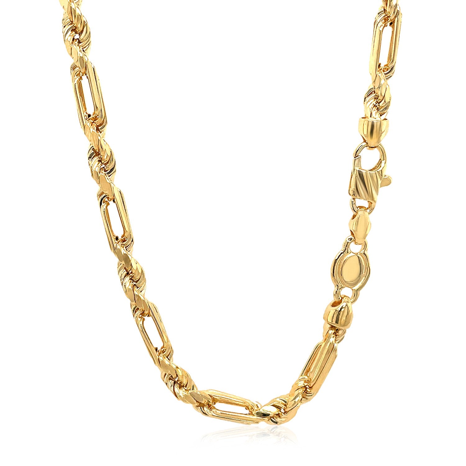 14k yellow gold Figaro chain necklace with a lobster clasp.